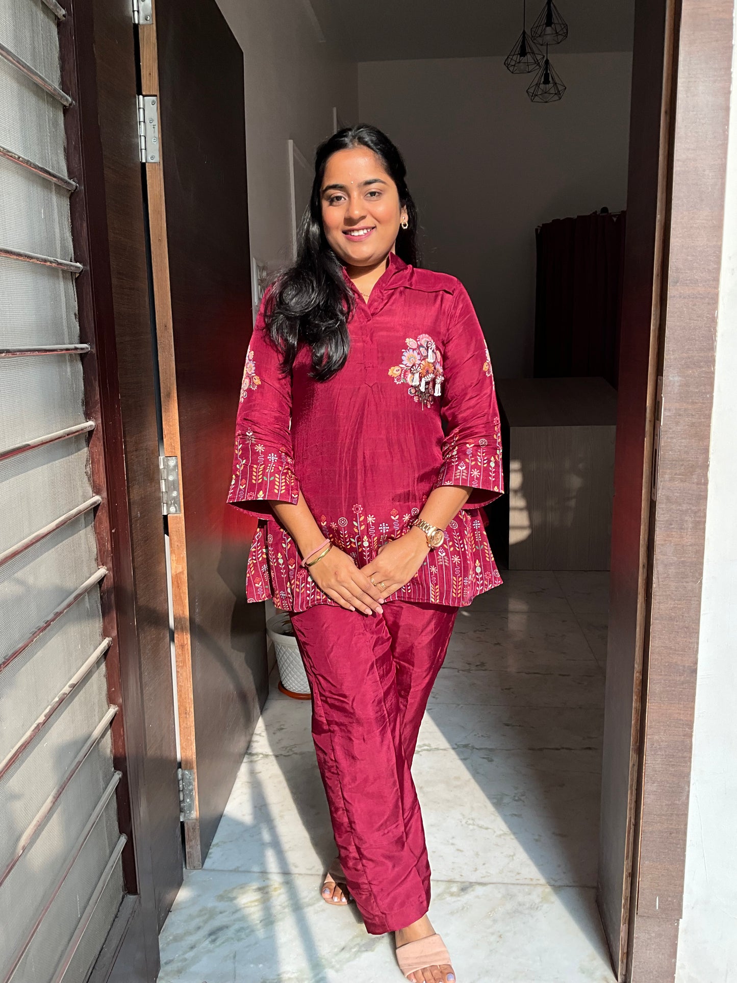 Maroon Baghicha Co-ord Set