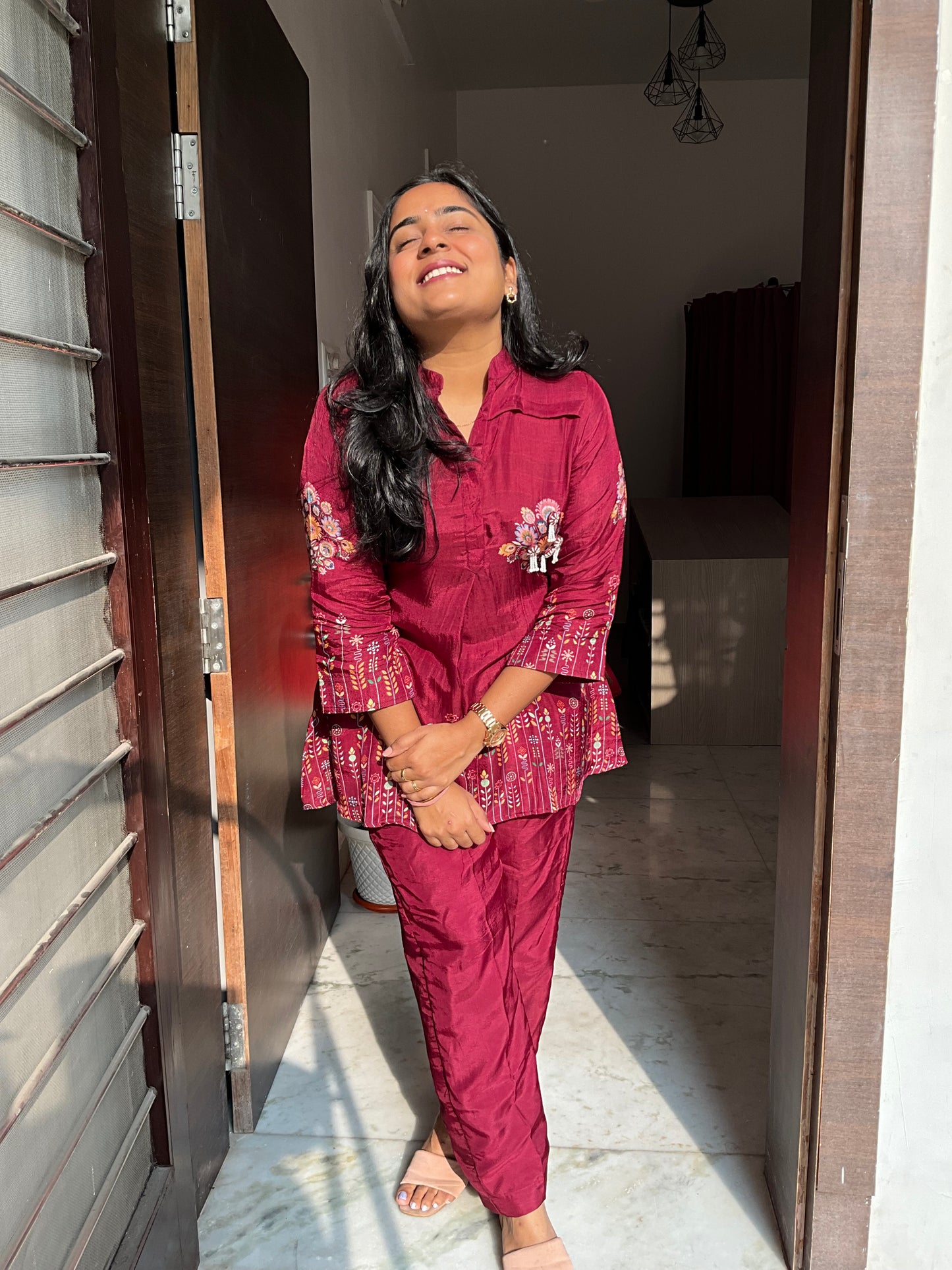 Maroon Baghicha Co-ord Set