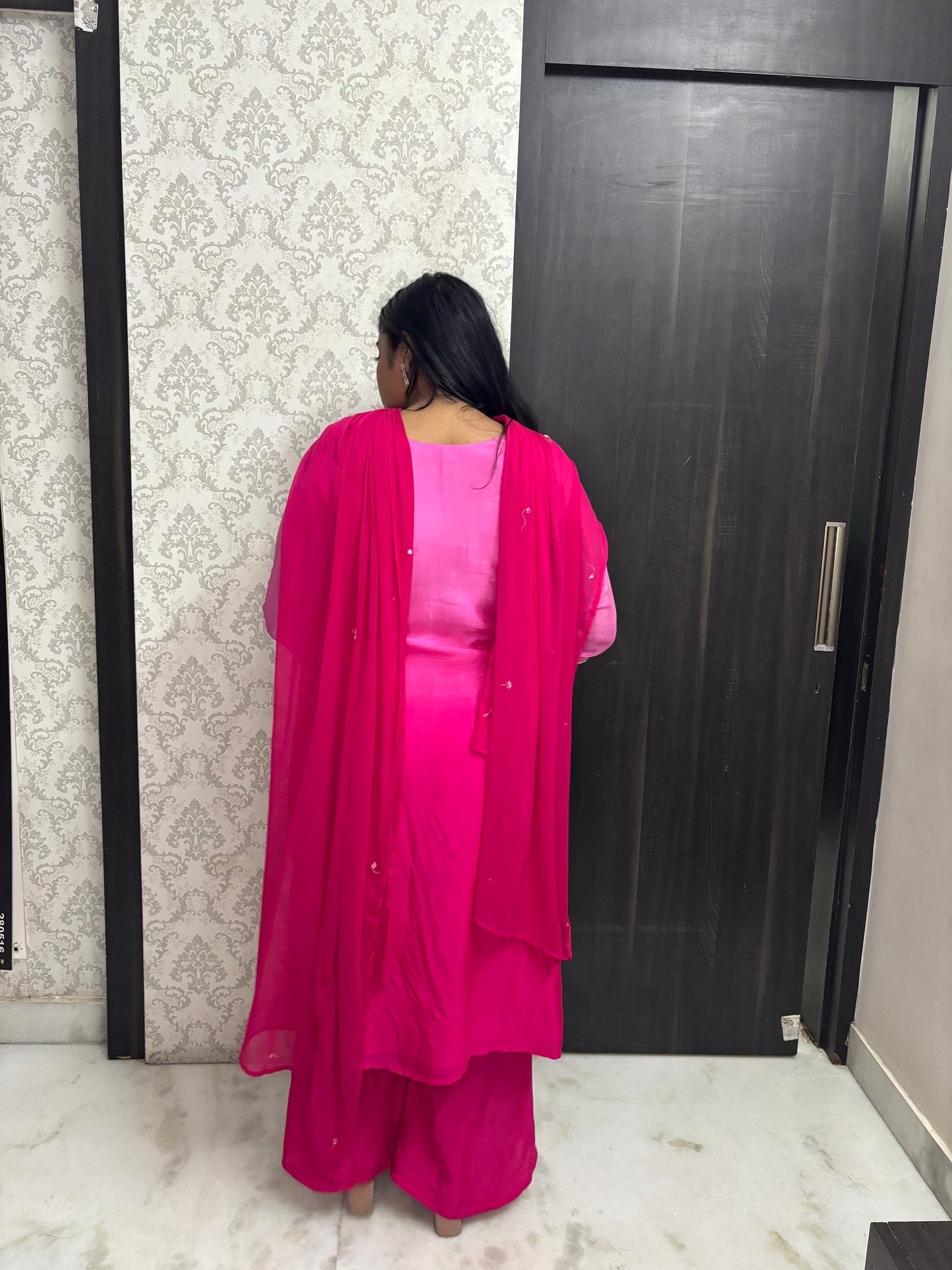 Fushia Pink Ombre Plazzao Suit Set