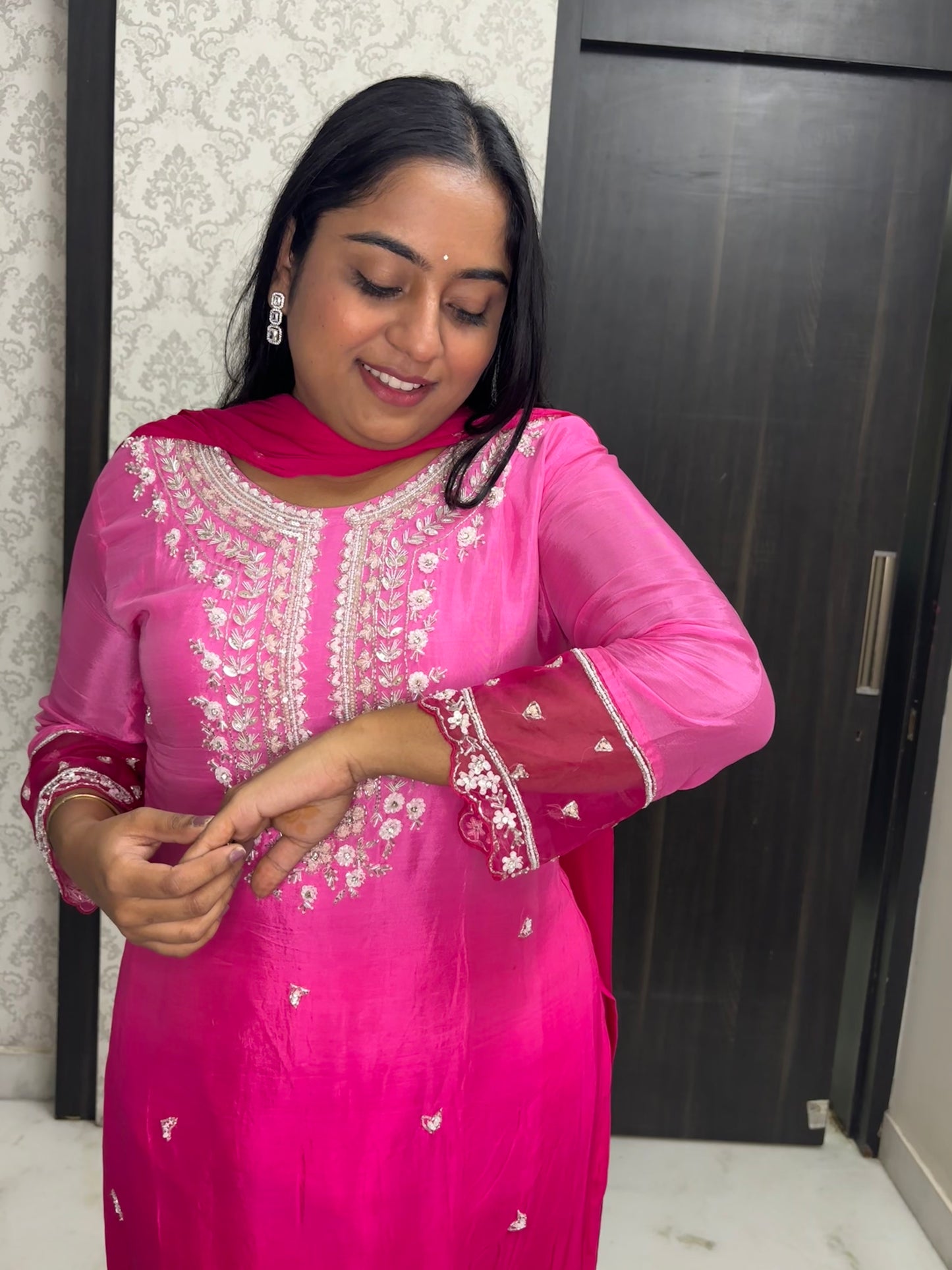 Fushia Pink Ombre Plazzao Suit Set