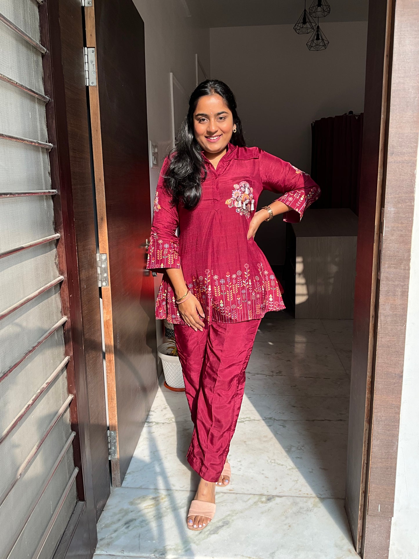 Maroon Baghicha Co-ord Set