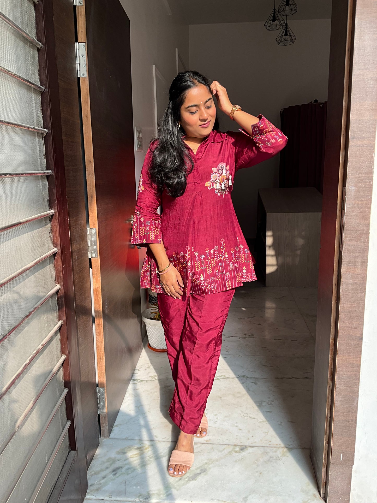 Maroon Baghicha Co-ord Set