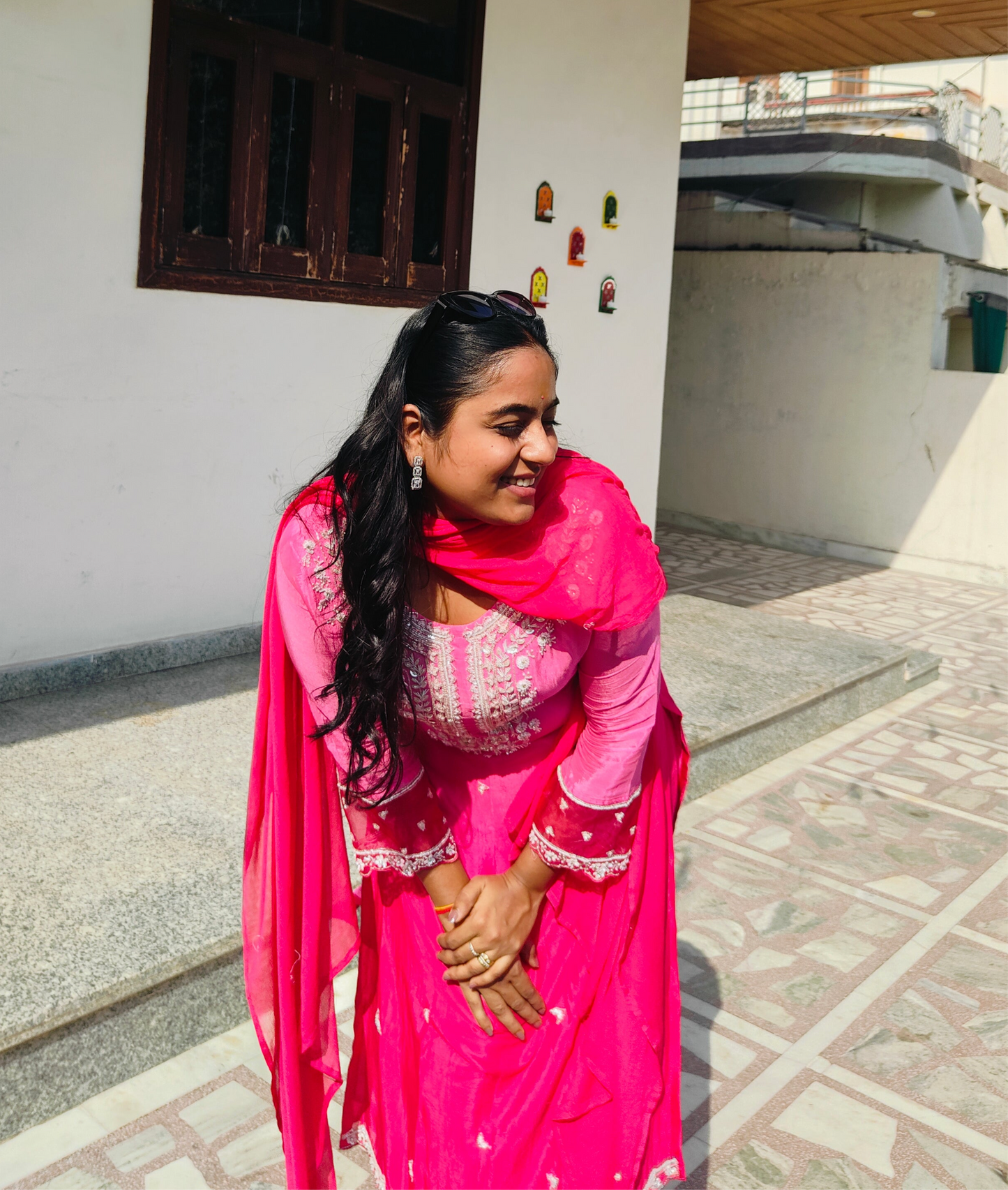 Fushia Pink Ombre Plazzao Suit Set