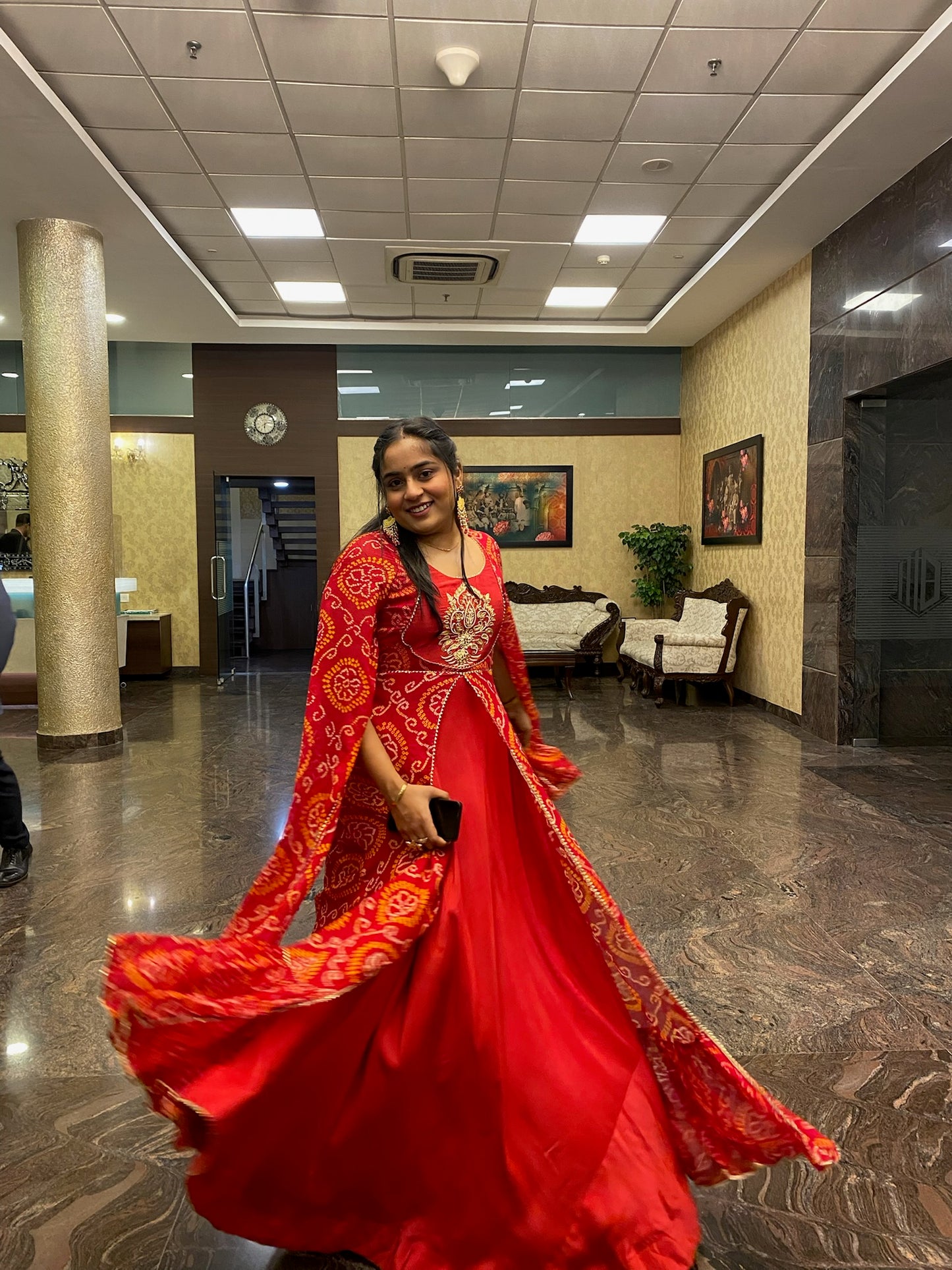 Red Bandhej Gown