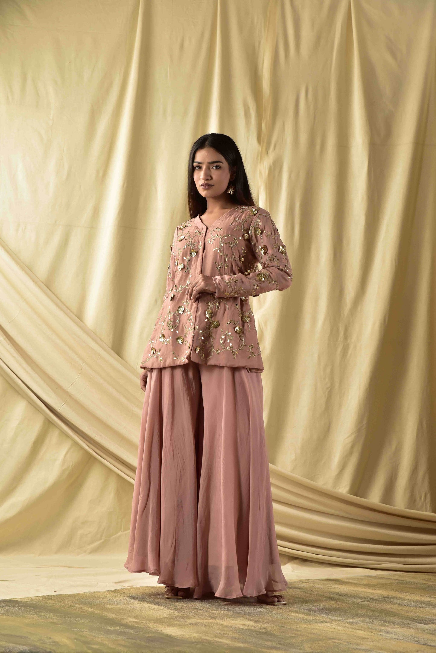 Beige Baghicha Peplum Kurta and Plazzao Set