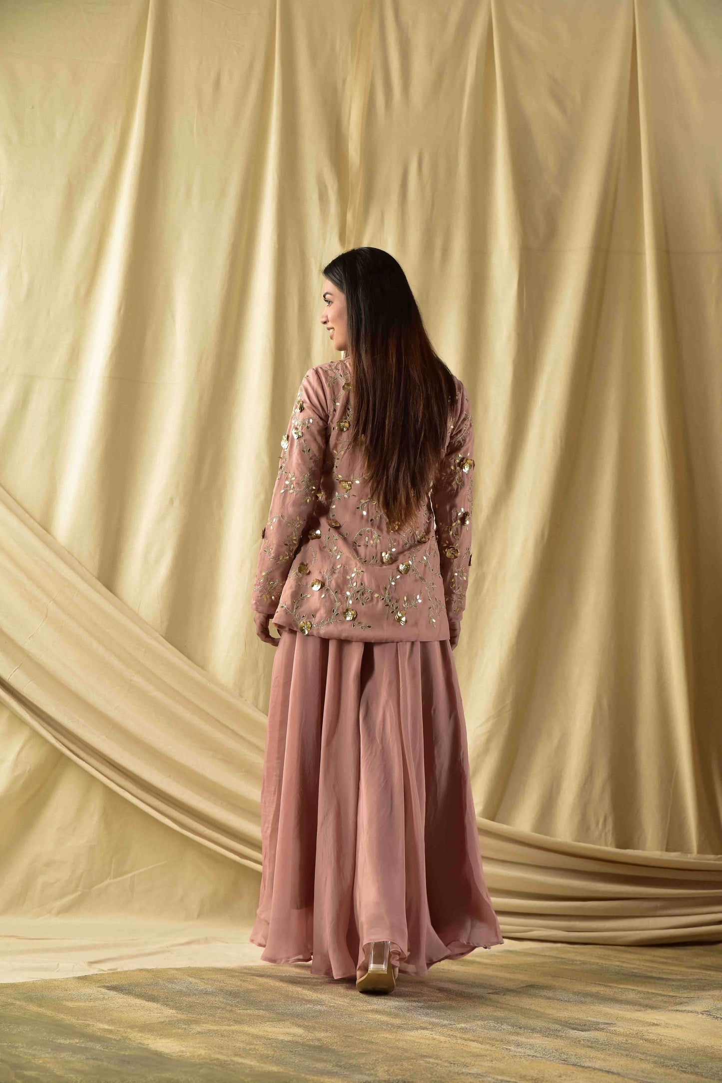 Beige Baghicha Peplum Kurta and Plazzao Set
