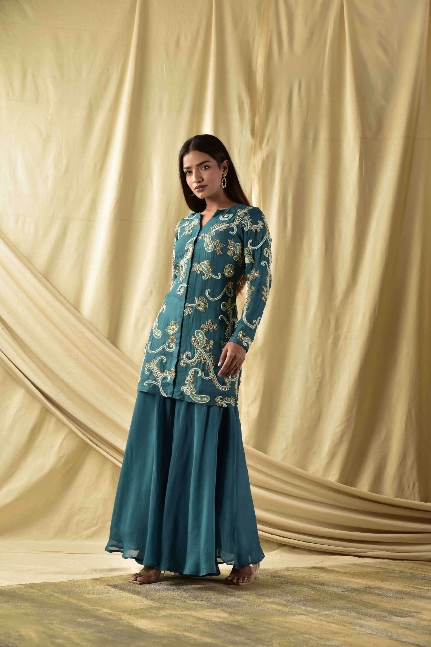 Rama Green Peplum Kurta and Plazzao Set