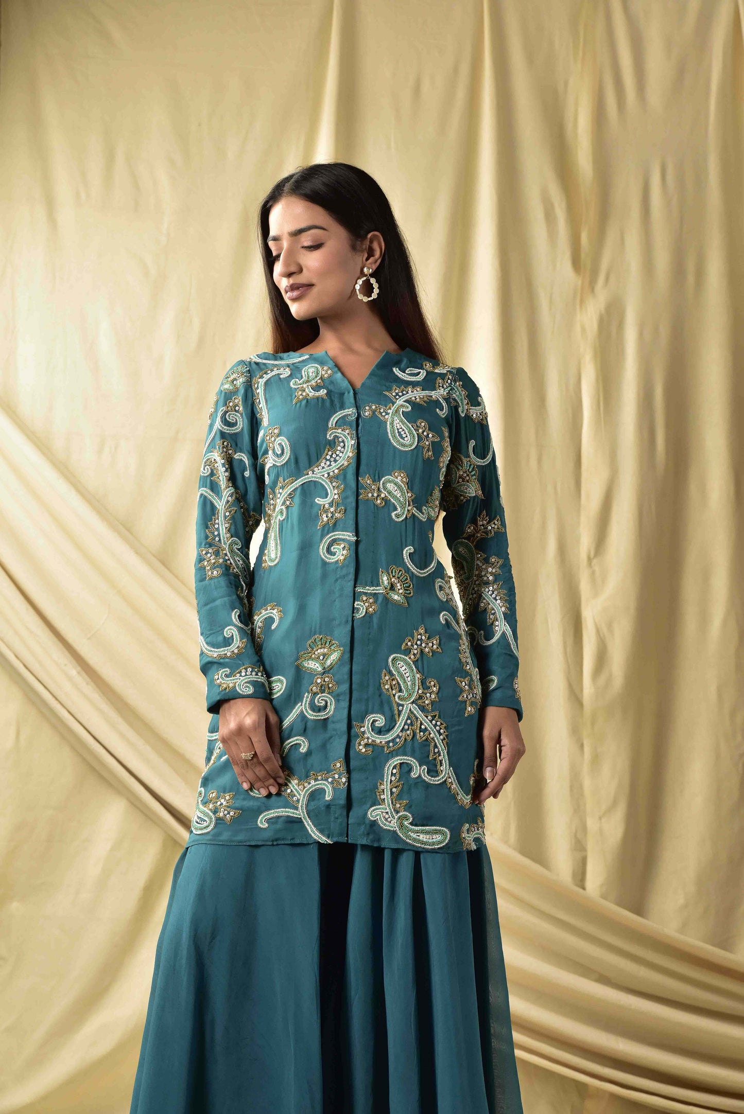 Rama Green Peplum Kurta and Plazzao Set