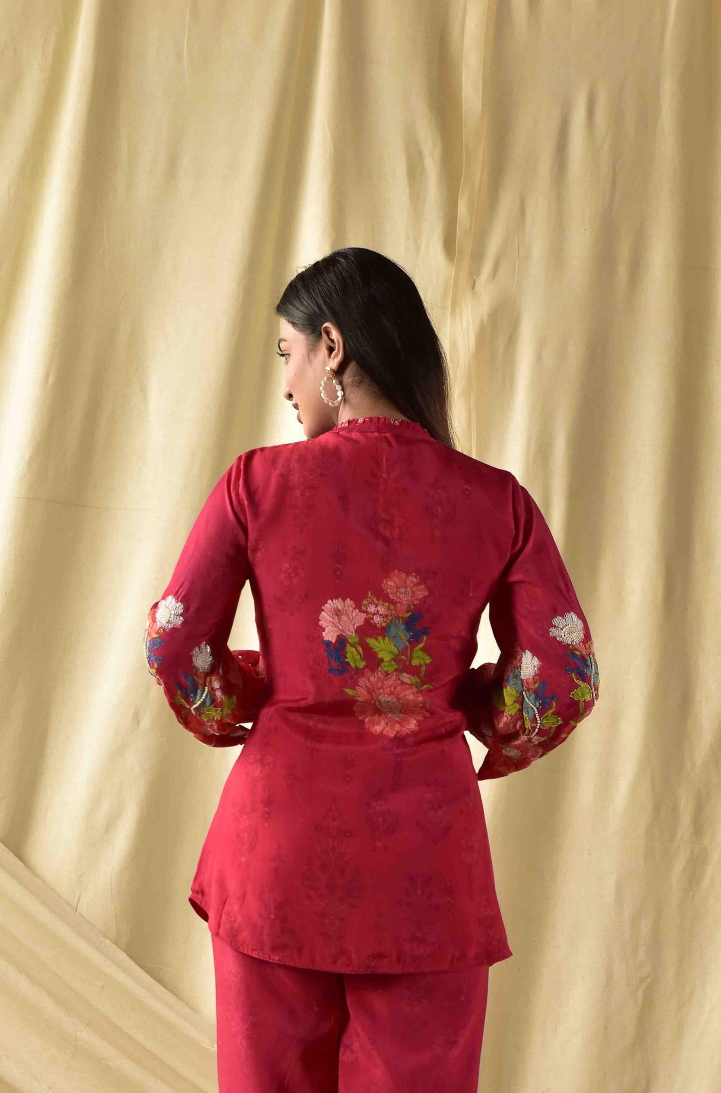 Cherry Red Floral Jaal Co-ord Set