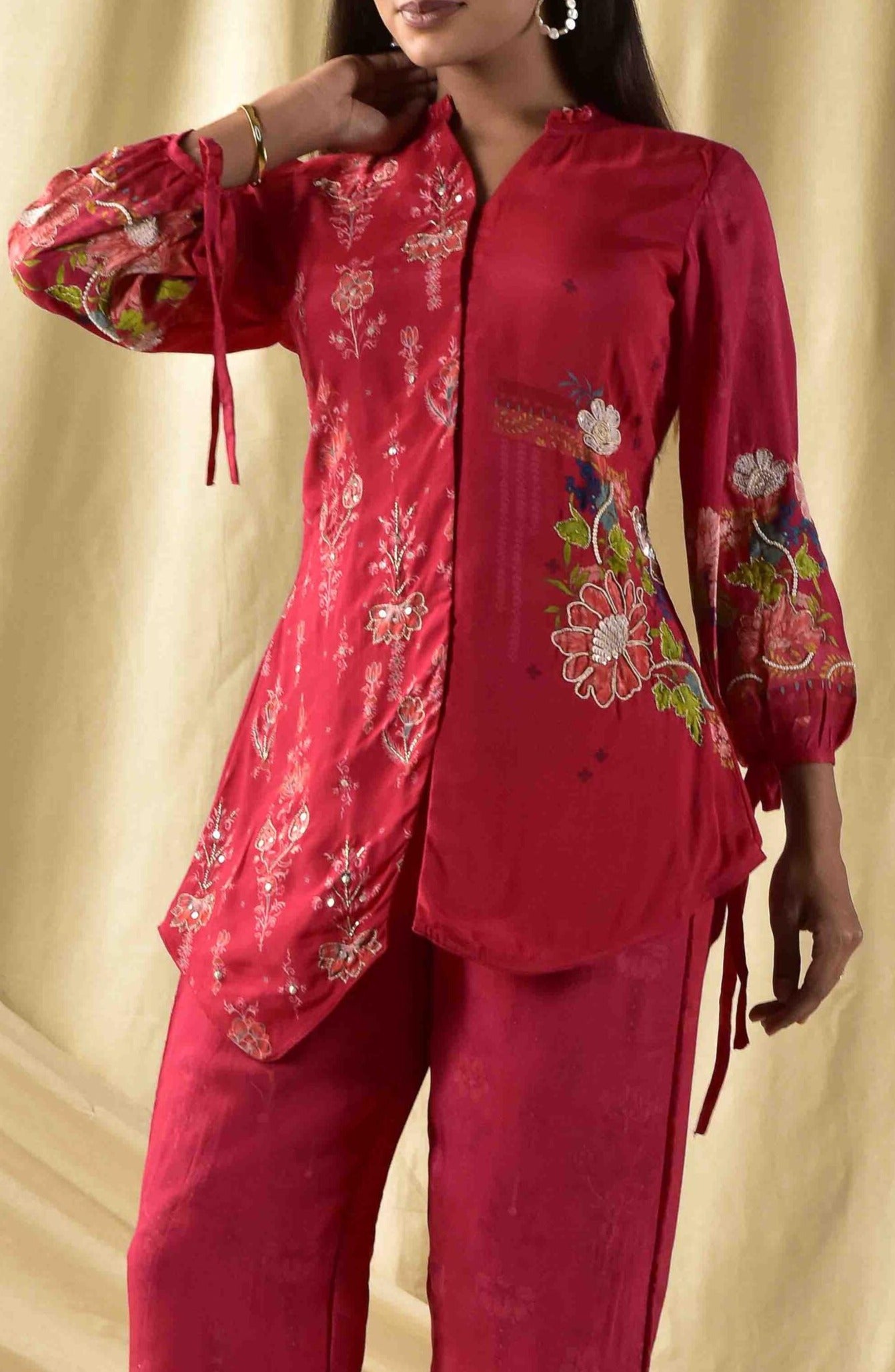 Cherry Red Floral Jaal Co-ord Set