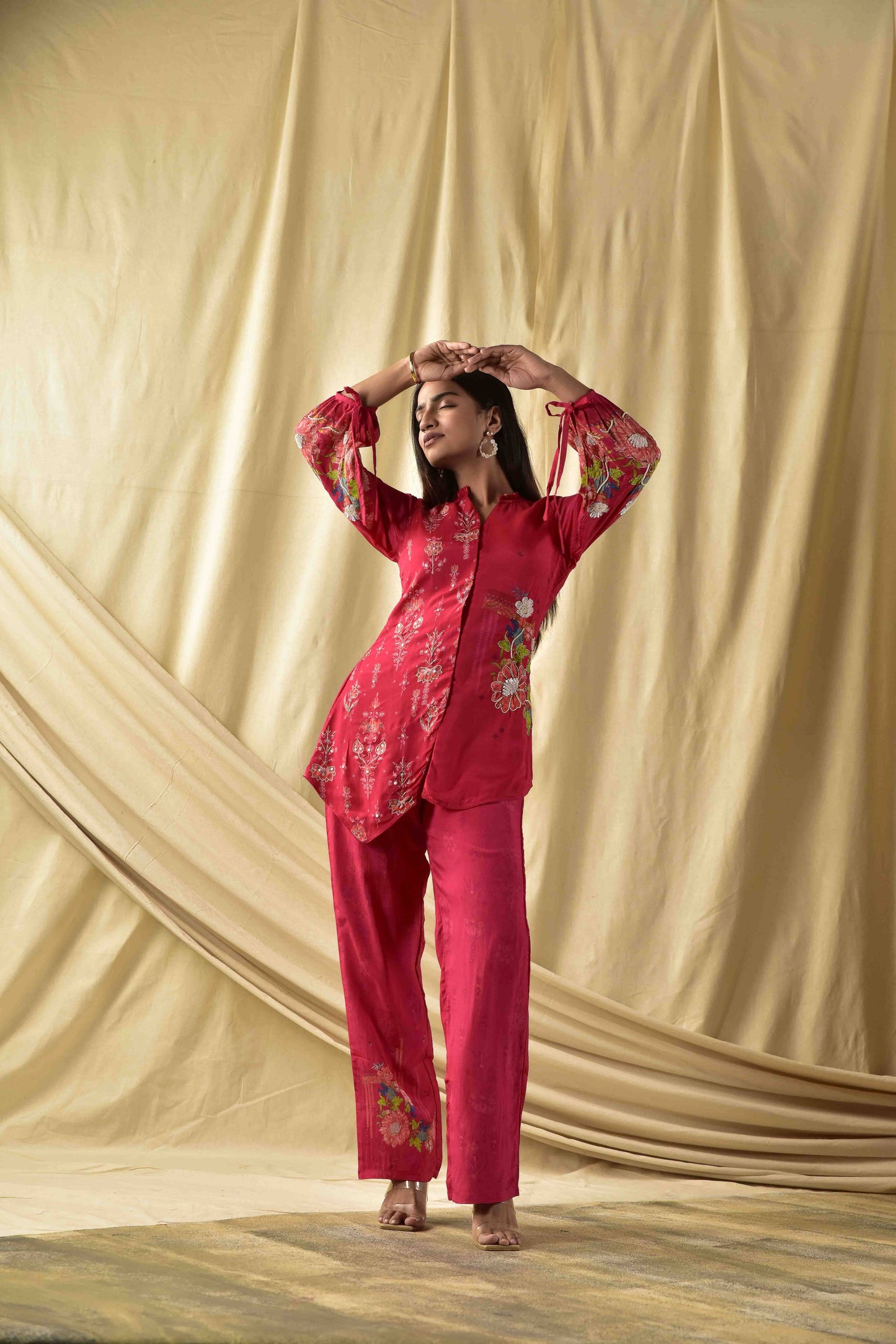 Cherry Red Floral Jaal Co-ord Set