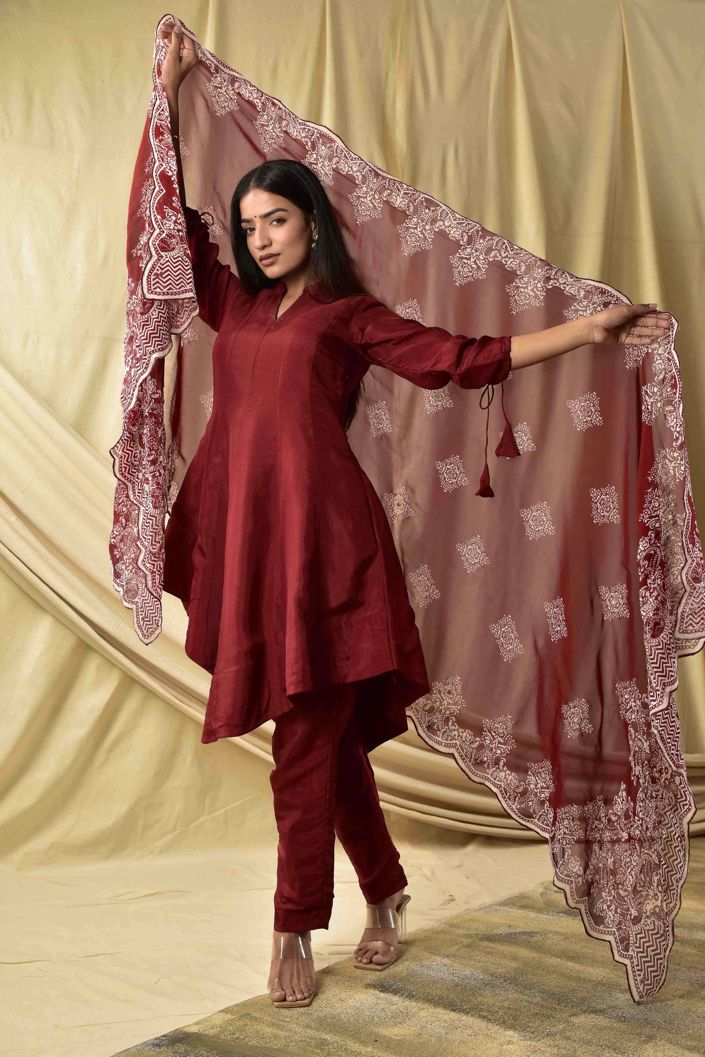 Maroon Heavy embroidered Dupatta
