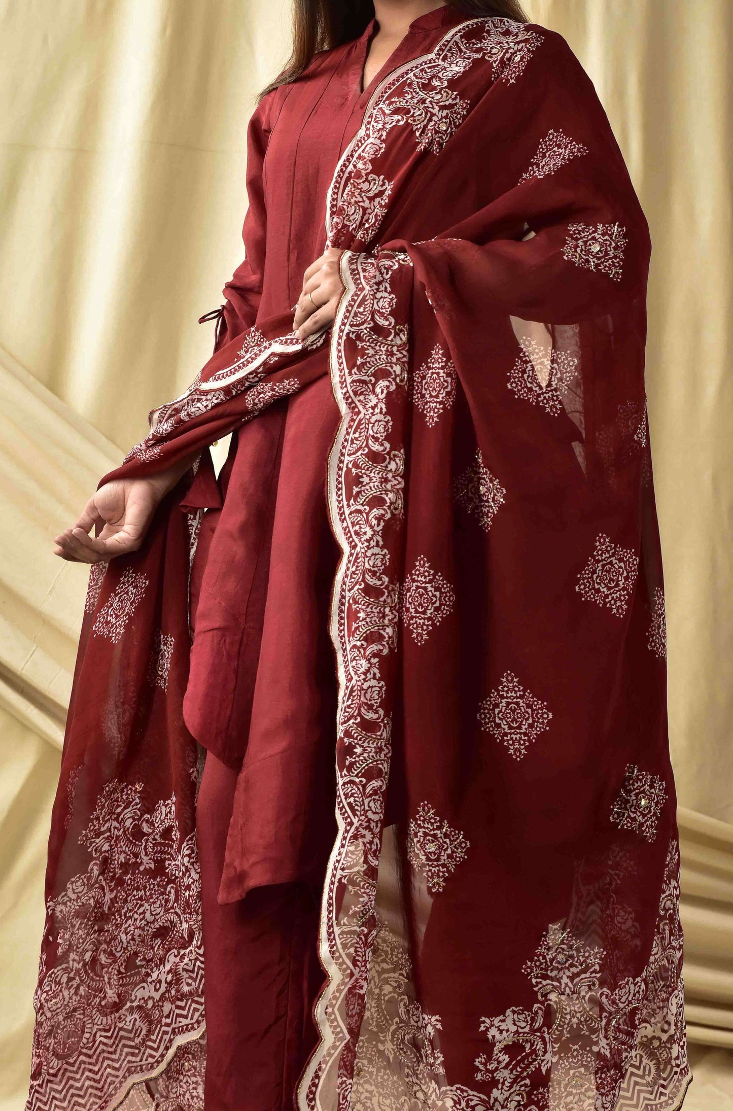 Maroon Heavy embroidered Dupatta