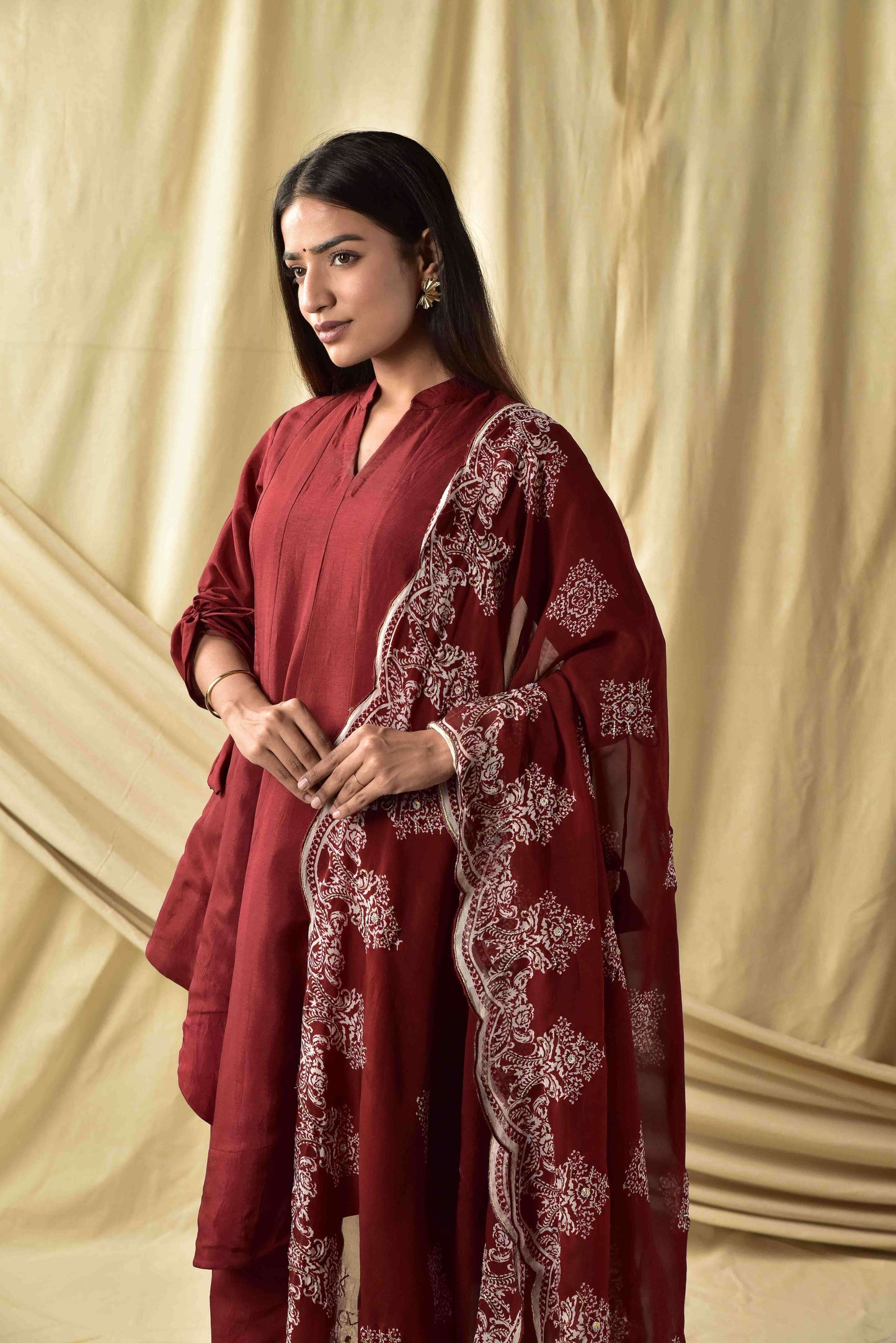 Maroon Heavy embroidered Dupatta
