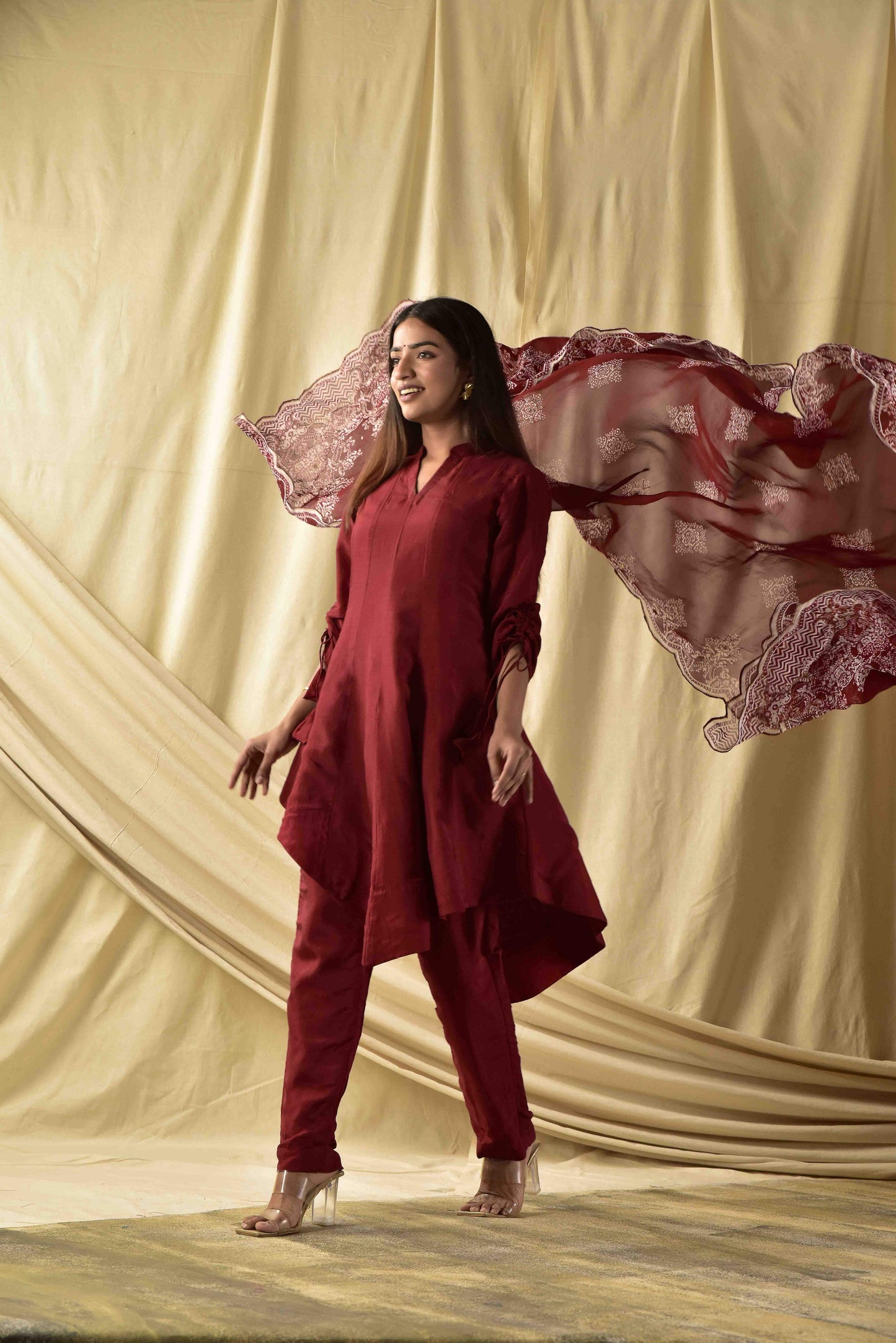 Maroon Assymetrical Kurta Set