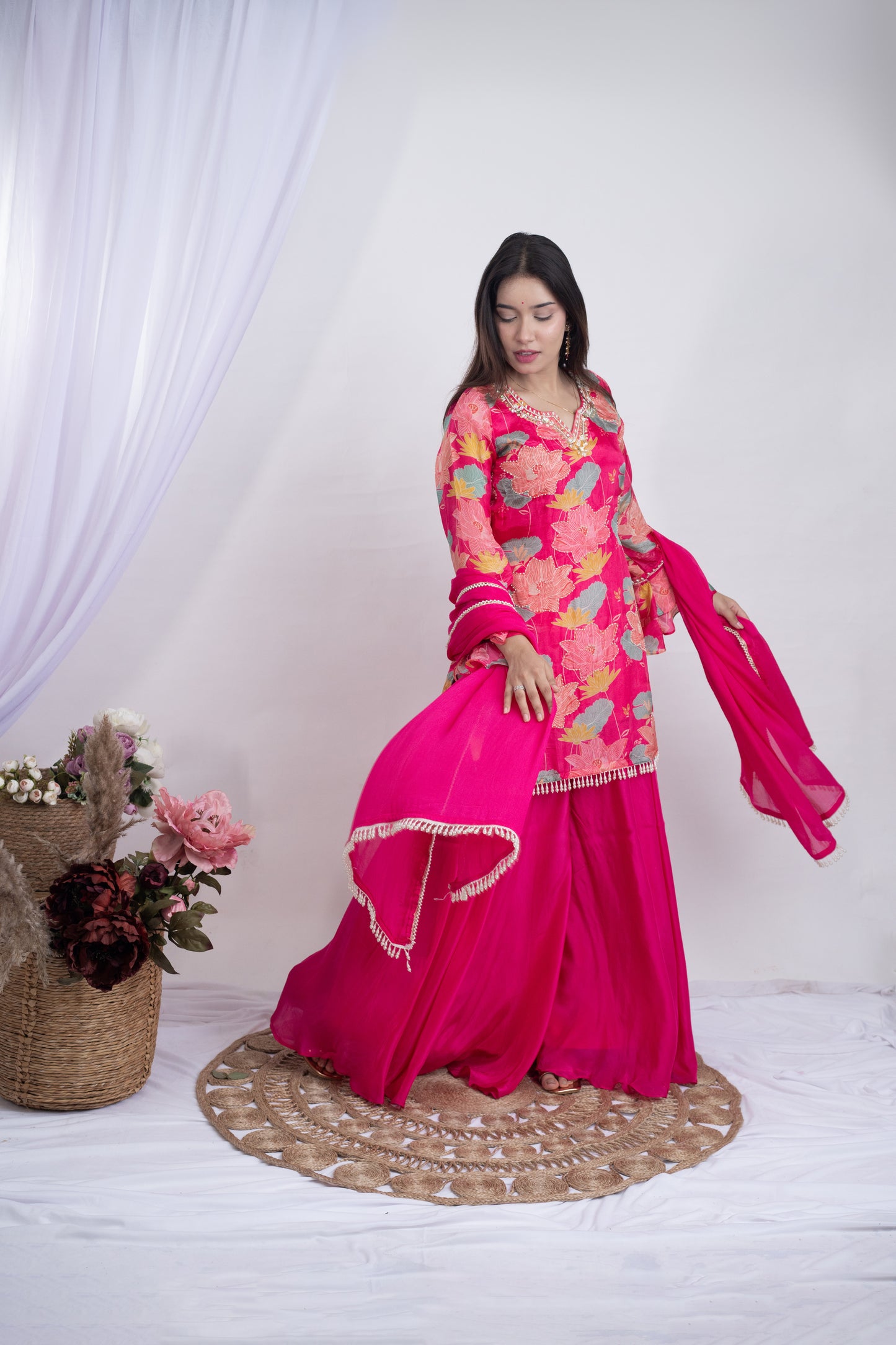 Pink Lotus Plazzao Suit Set