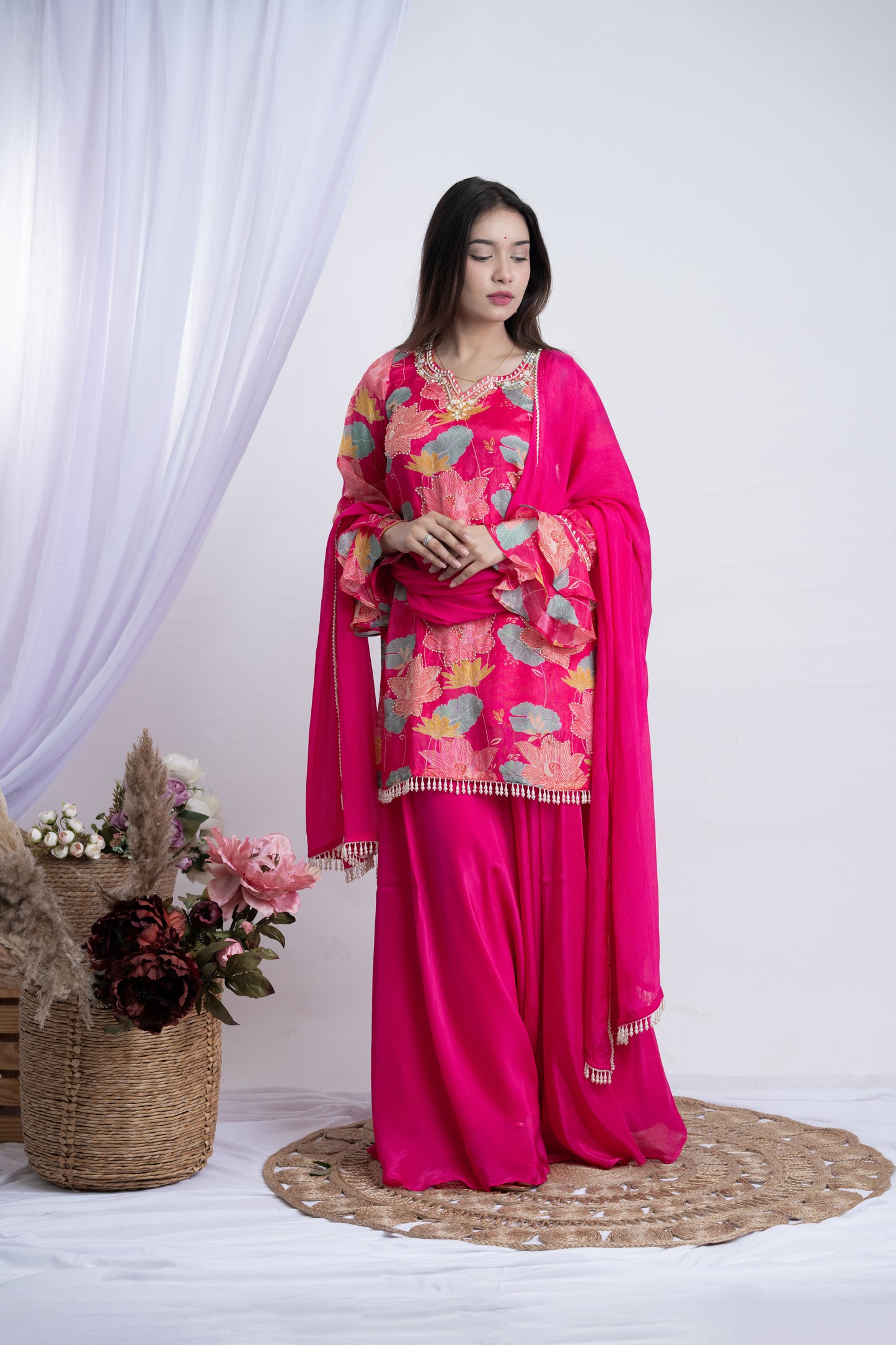 Pink Lotus Plazzao Suit Set