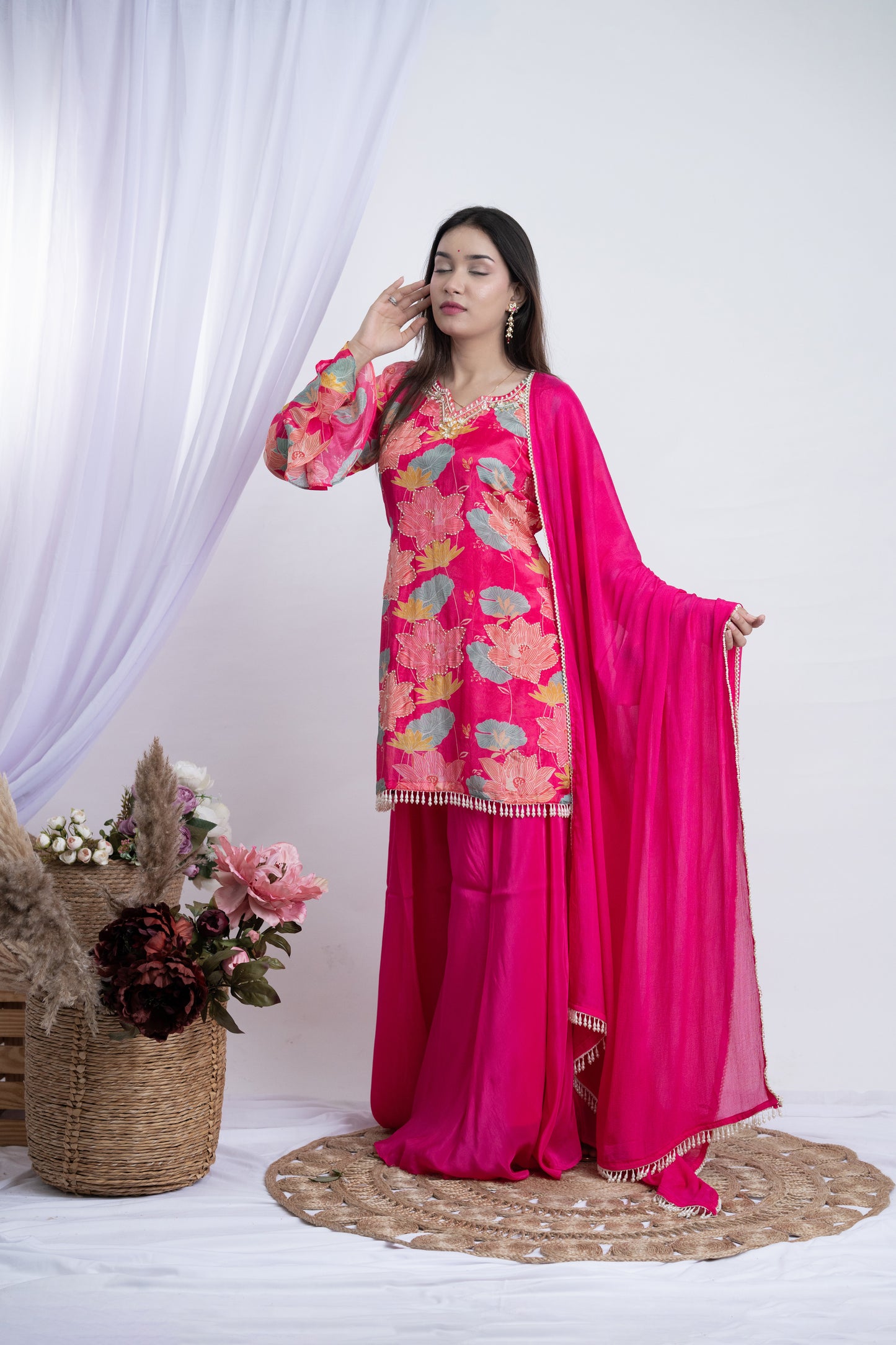 Pink Lotus Plazzao Suit Set