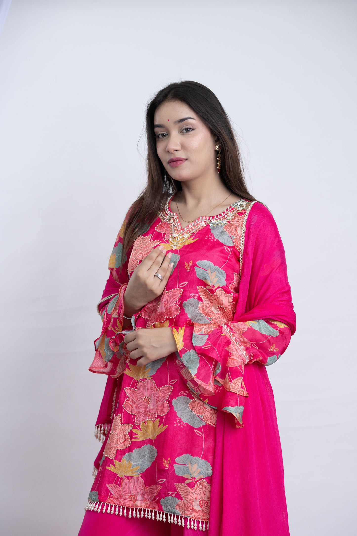Pink Lotus Plazzao Suit Set