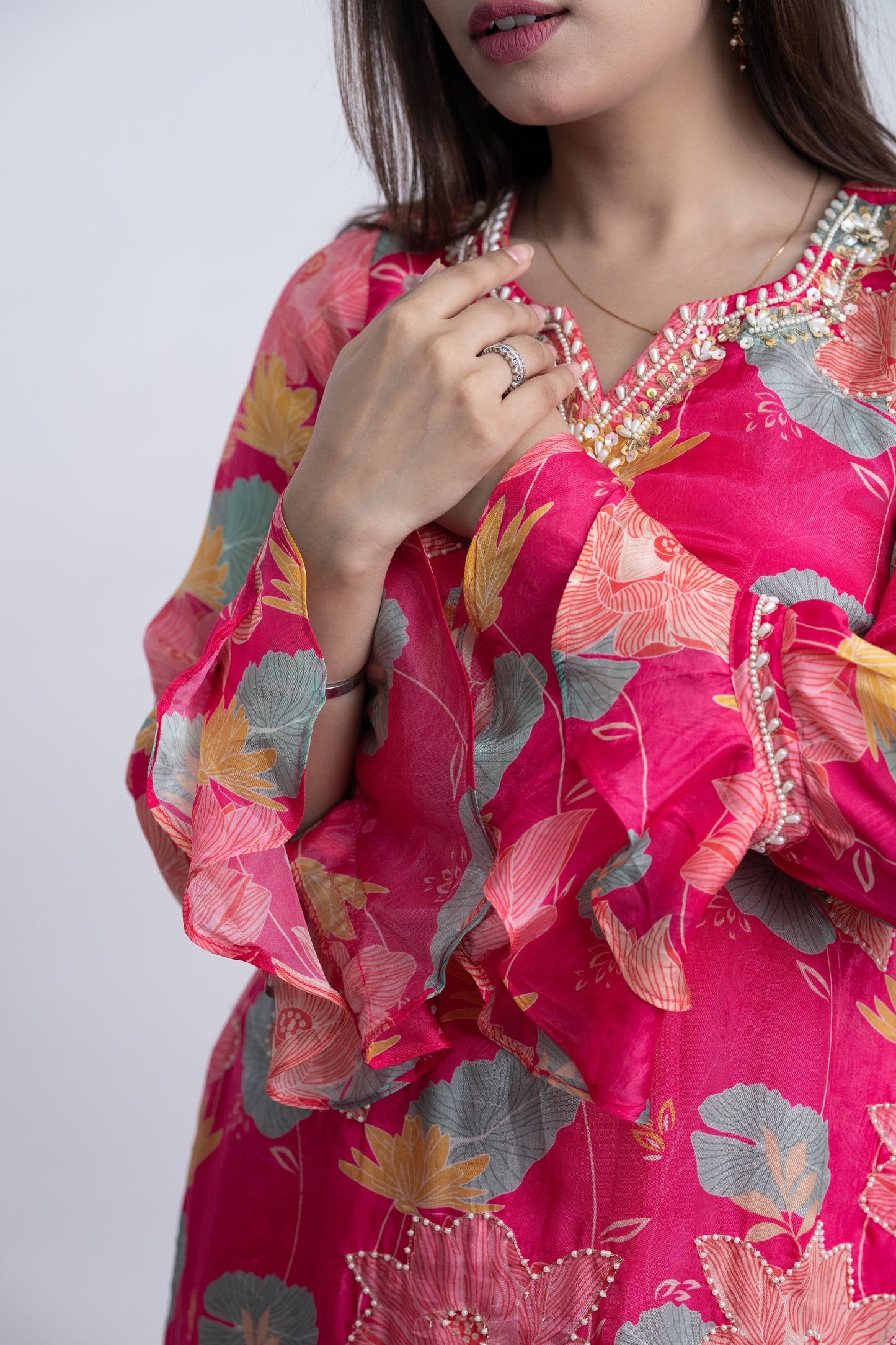 Pink Lotus Plazzao Suit Set