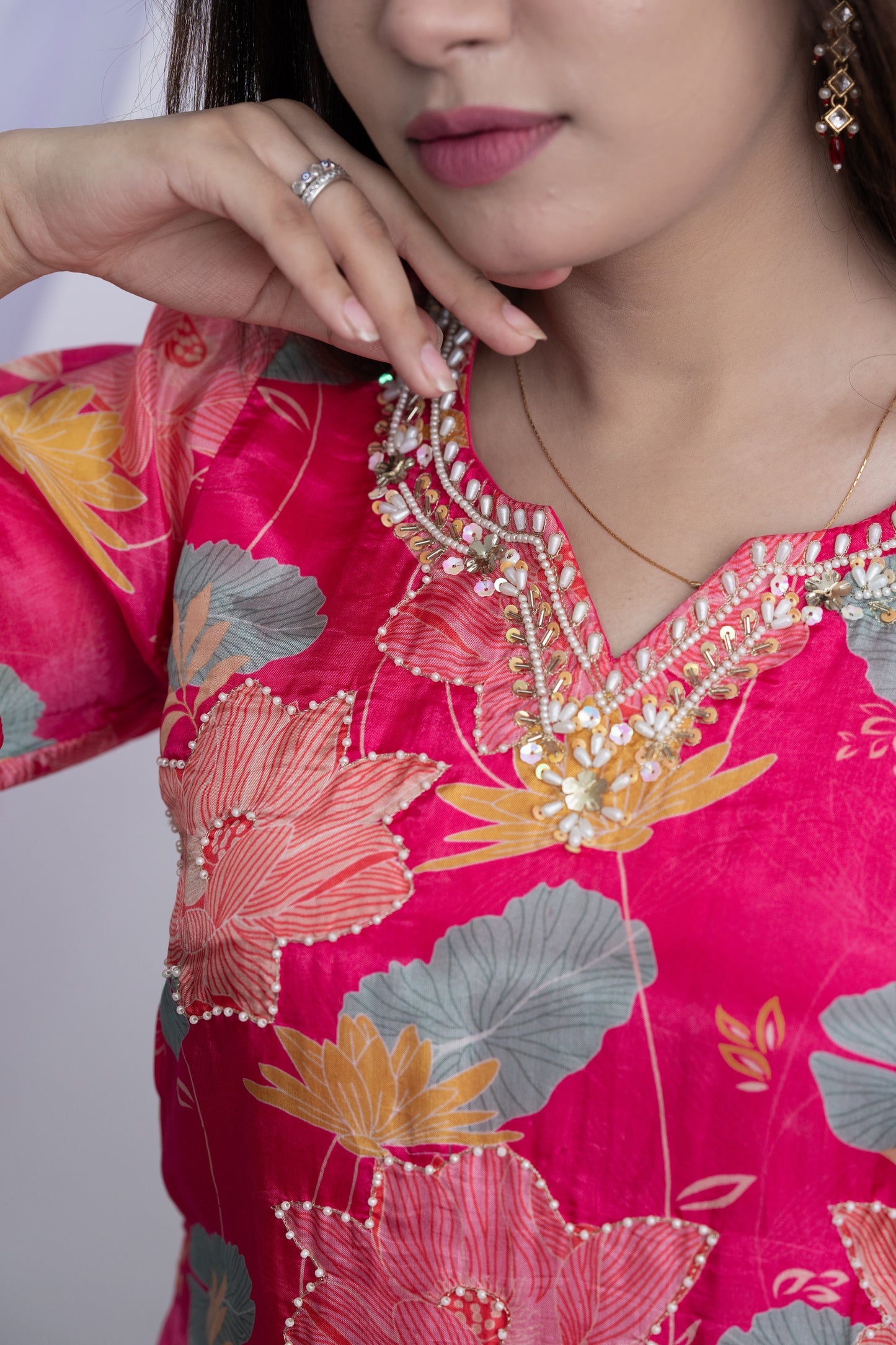 Pink Lotus Plazzao Suit Set