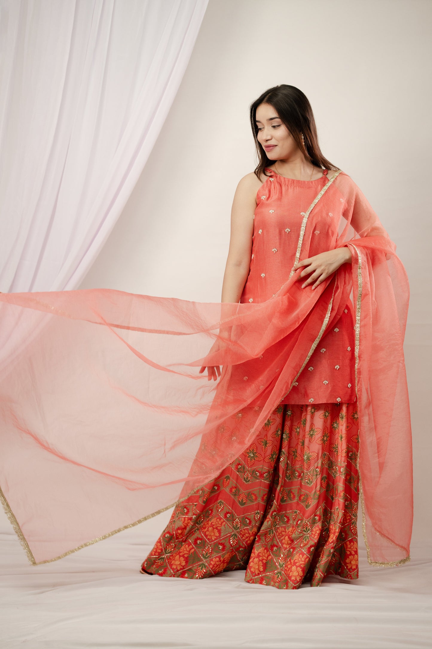 Coral Ombre Sharara Kurta Set