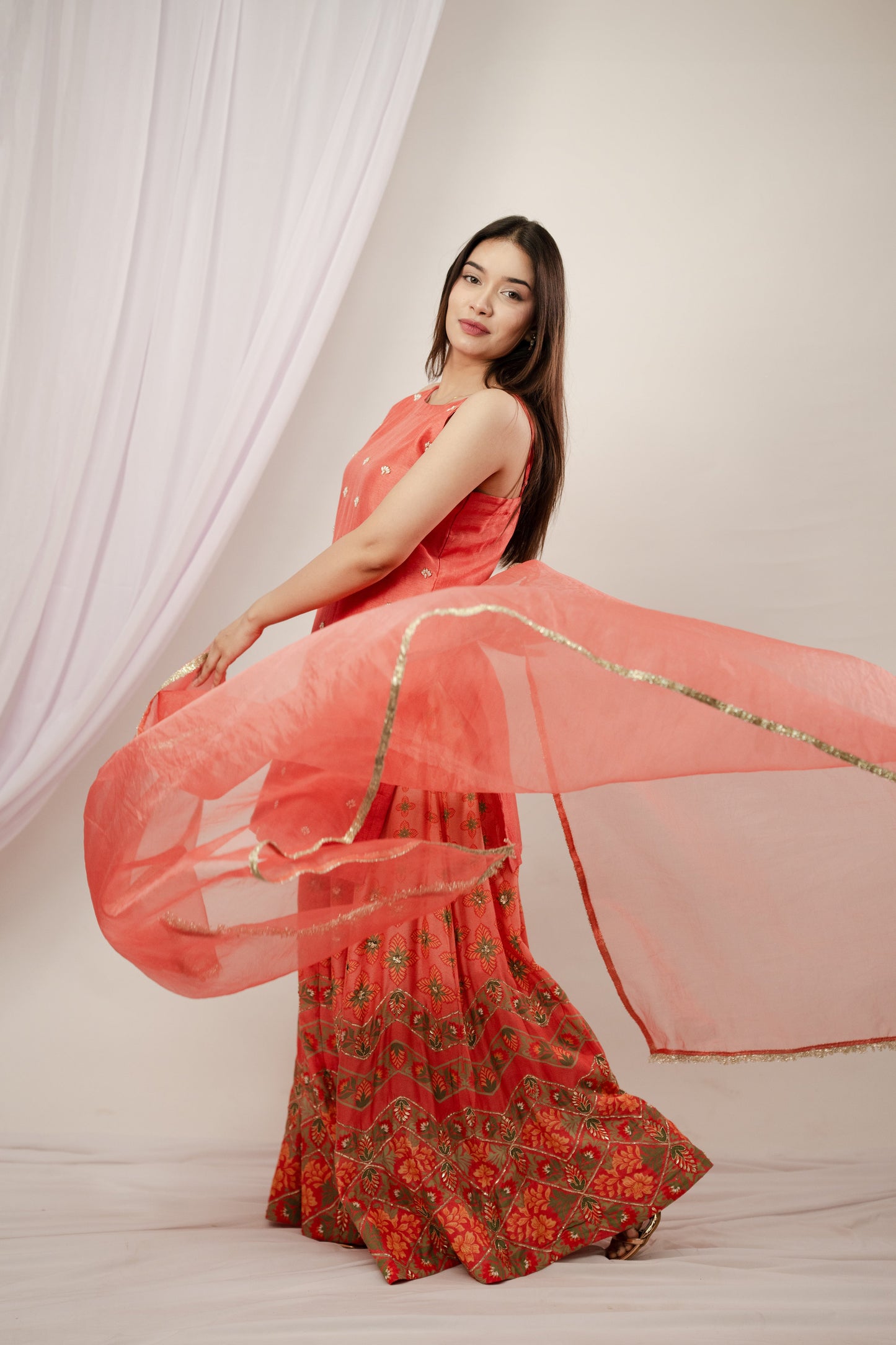 Coral Ombre Sharara Kurta Set