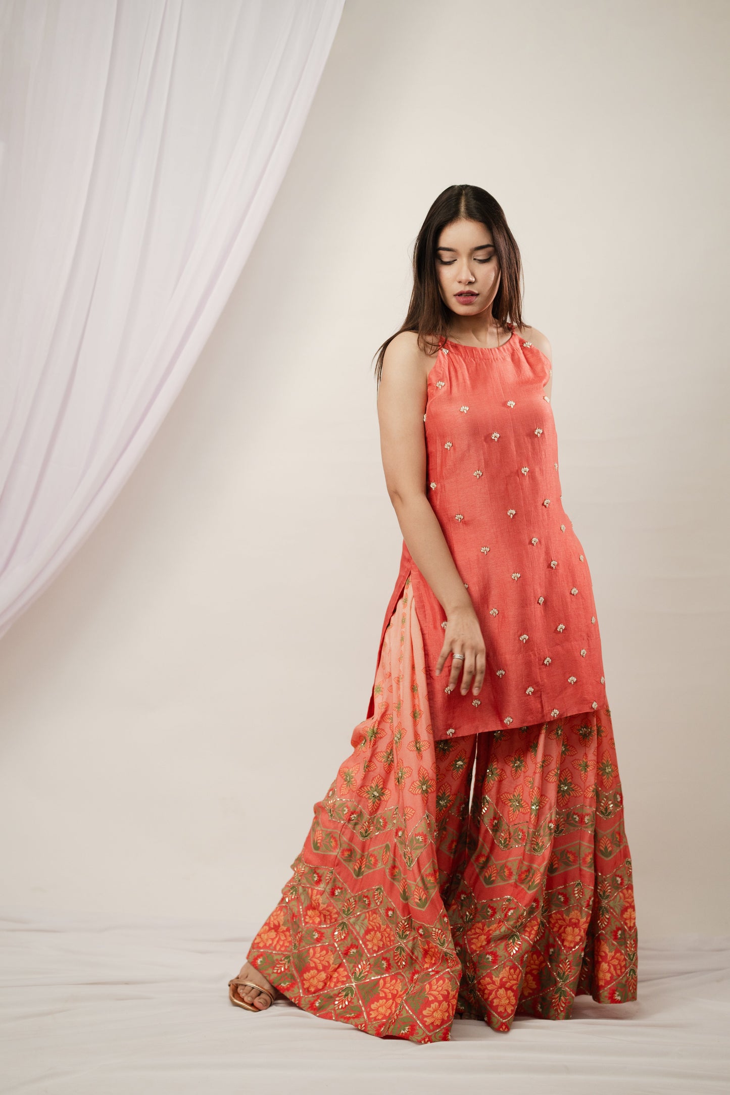 Coral Ombre Sharara Kurta Set