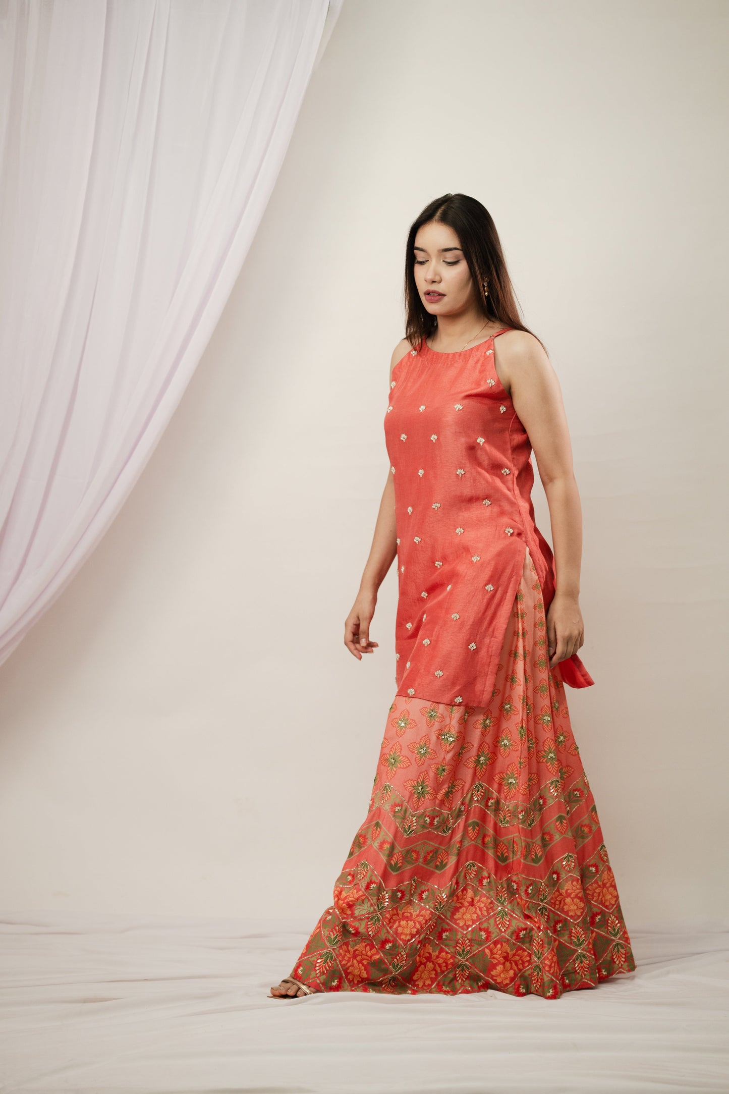 Coral Ombre Sharara Kurta Set