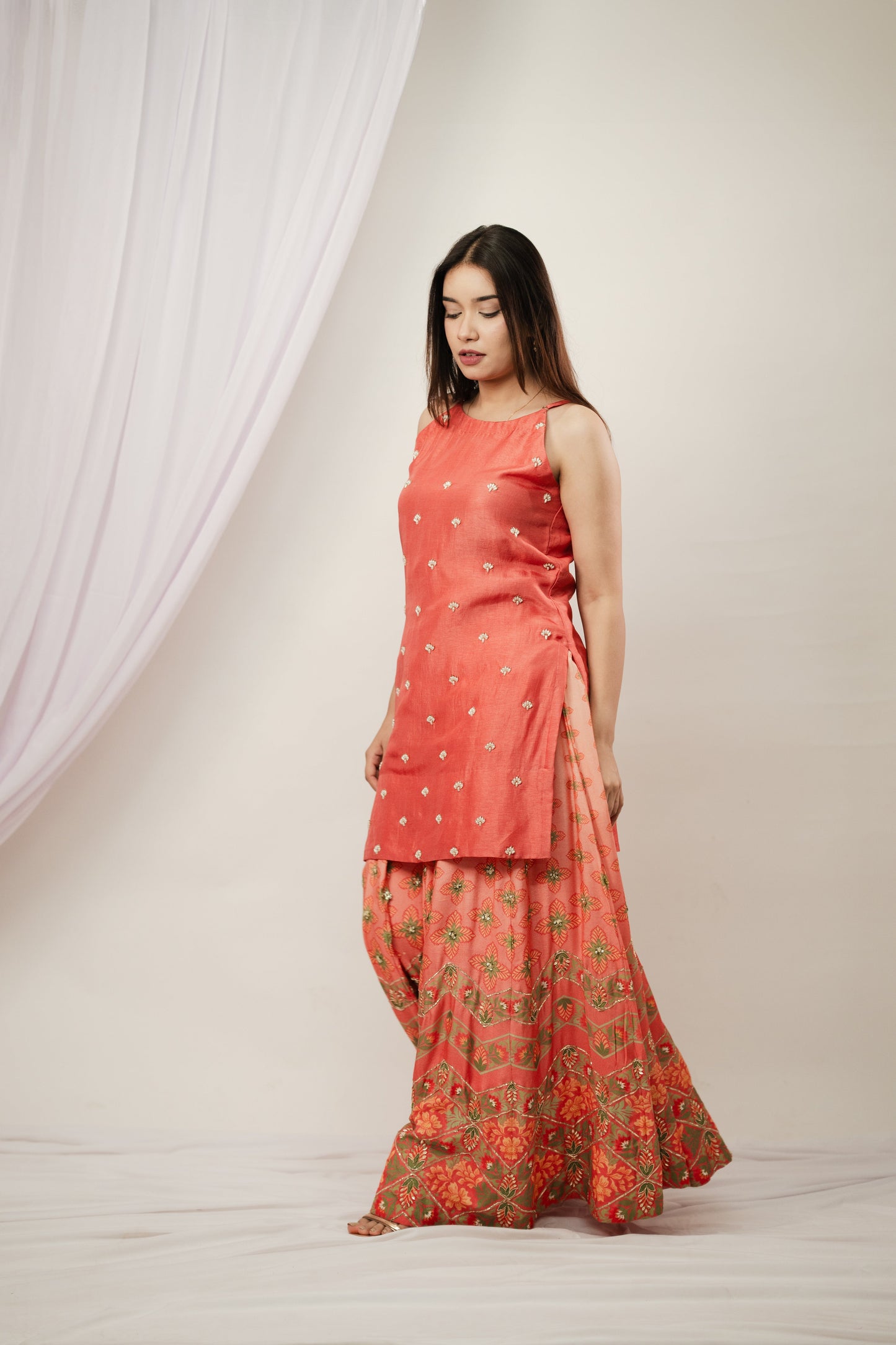 Coral Ombre Sharara Kurta Set
