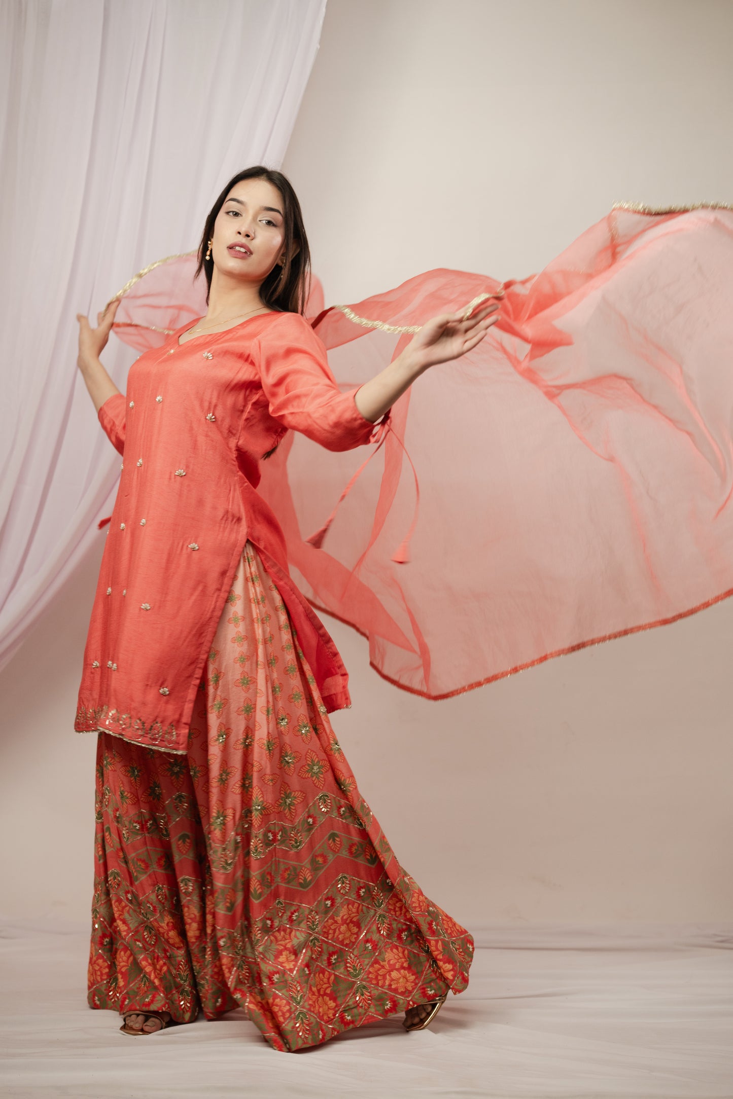 Coral Ombre Sharara Suit Set