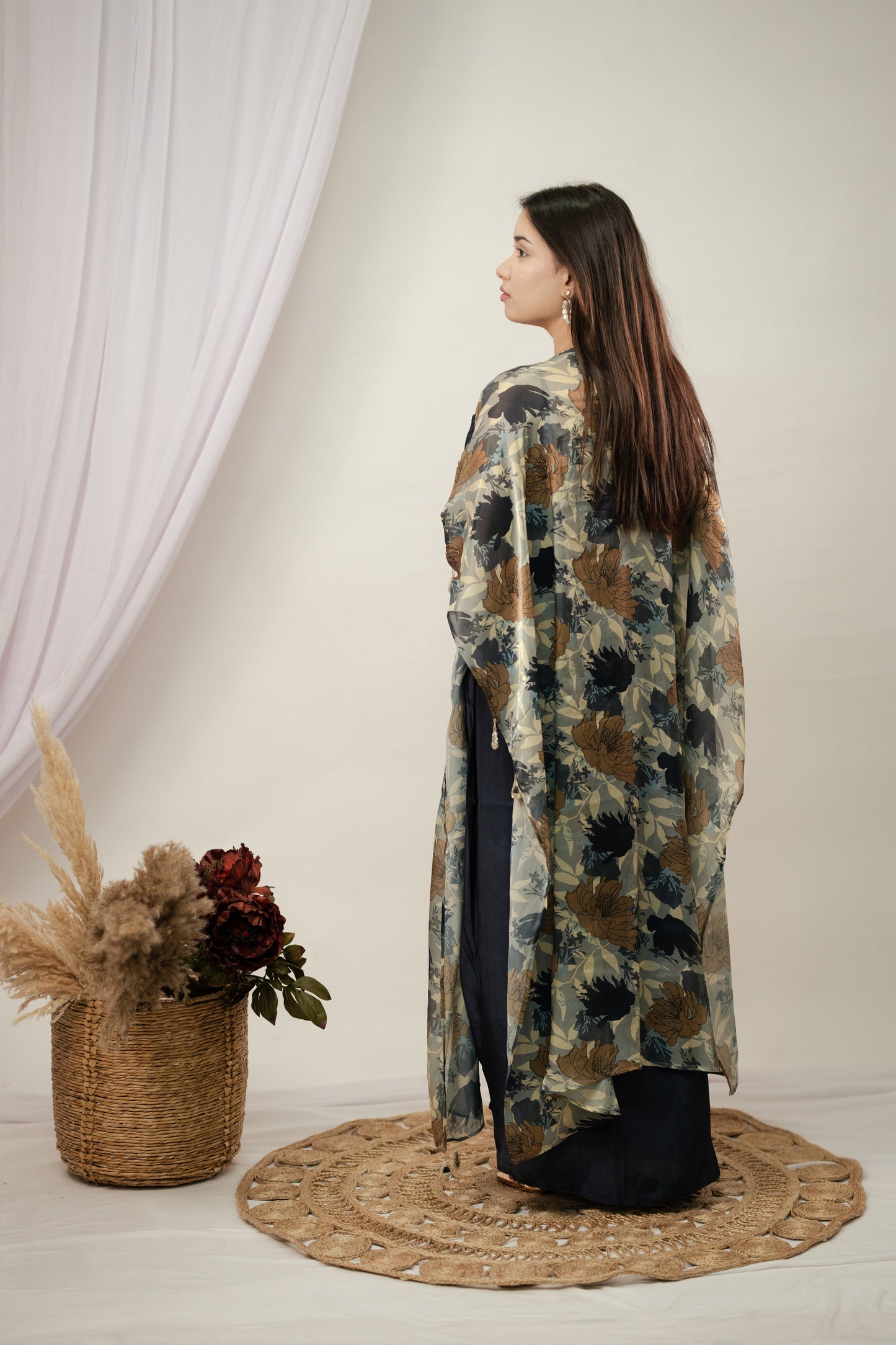 Navy Blue Gulab Shrug and draped skirt set