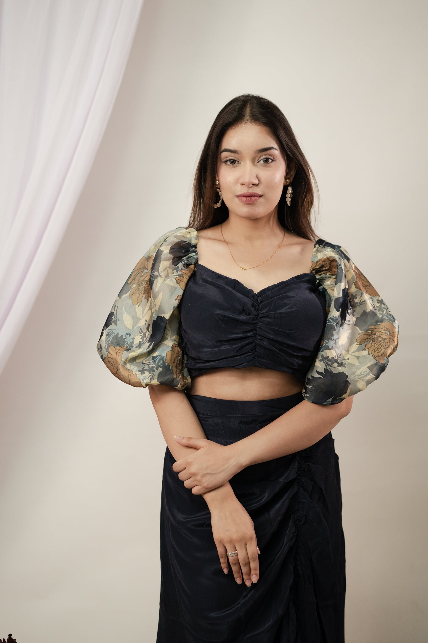 Navy Blue Gulab Top and draped skirt set