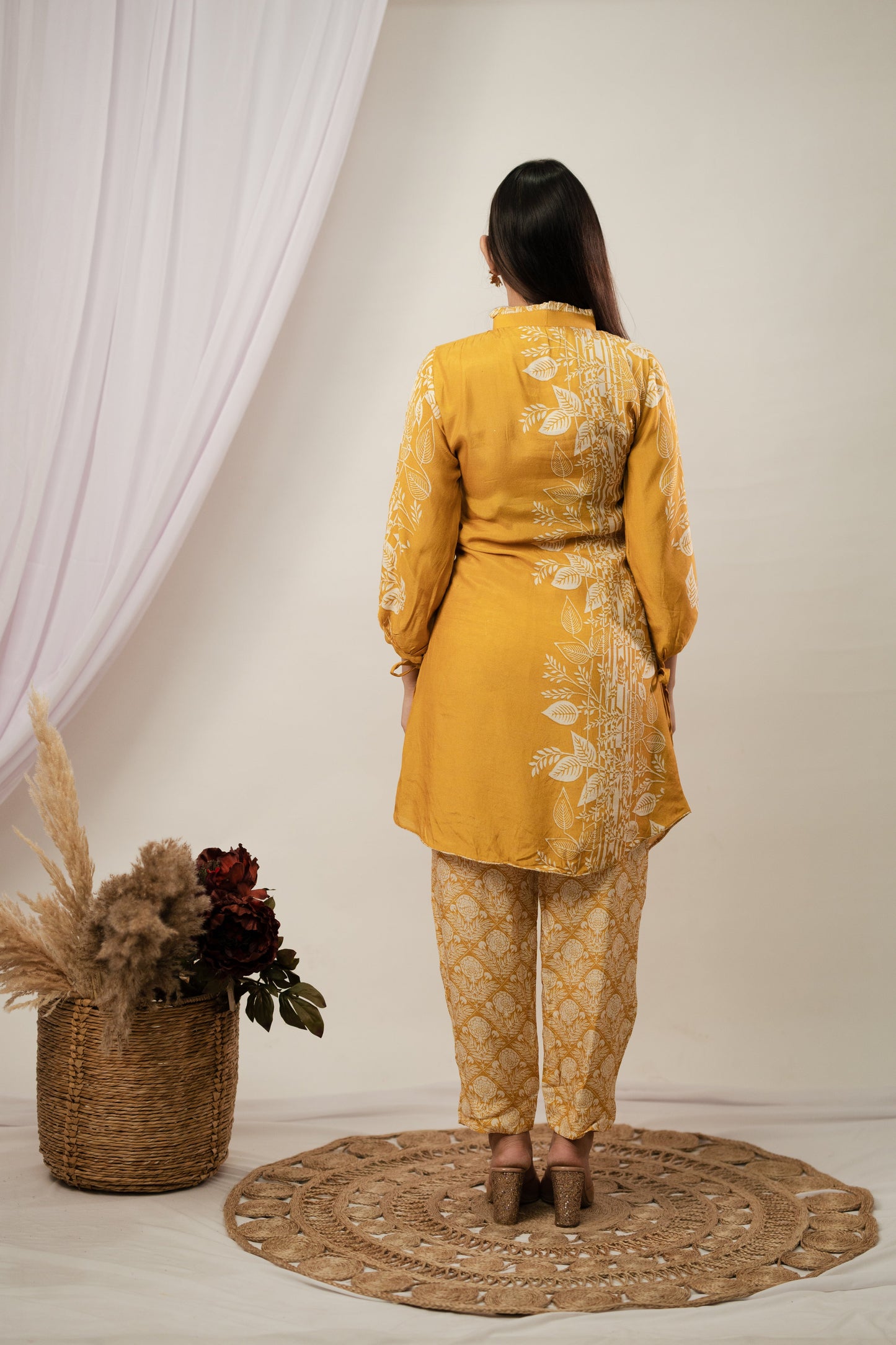 Mustard Asyymetrical Kurta Set