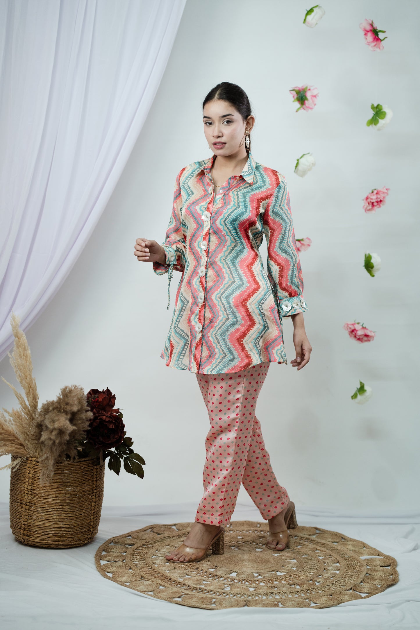 Cotton Candy Lehariya Bandhej Co-ord Set