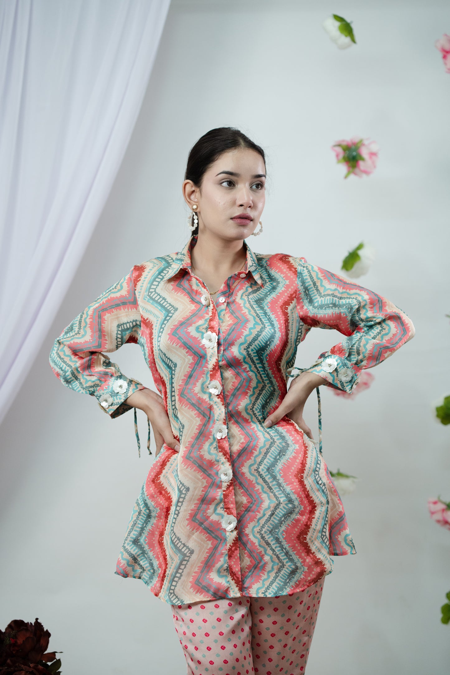 Cotton Candy Lehariya Bandhej Co-ord Set