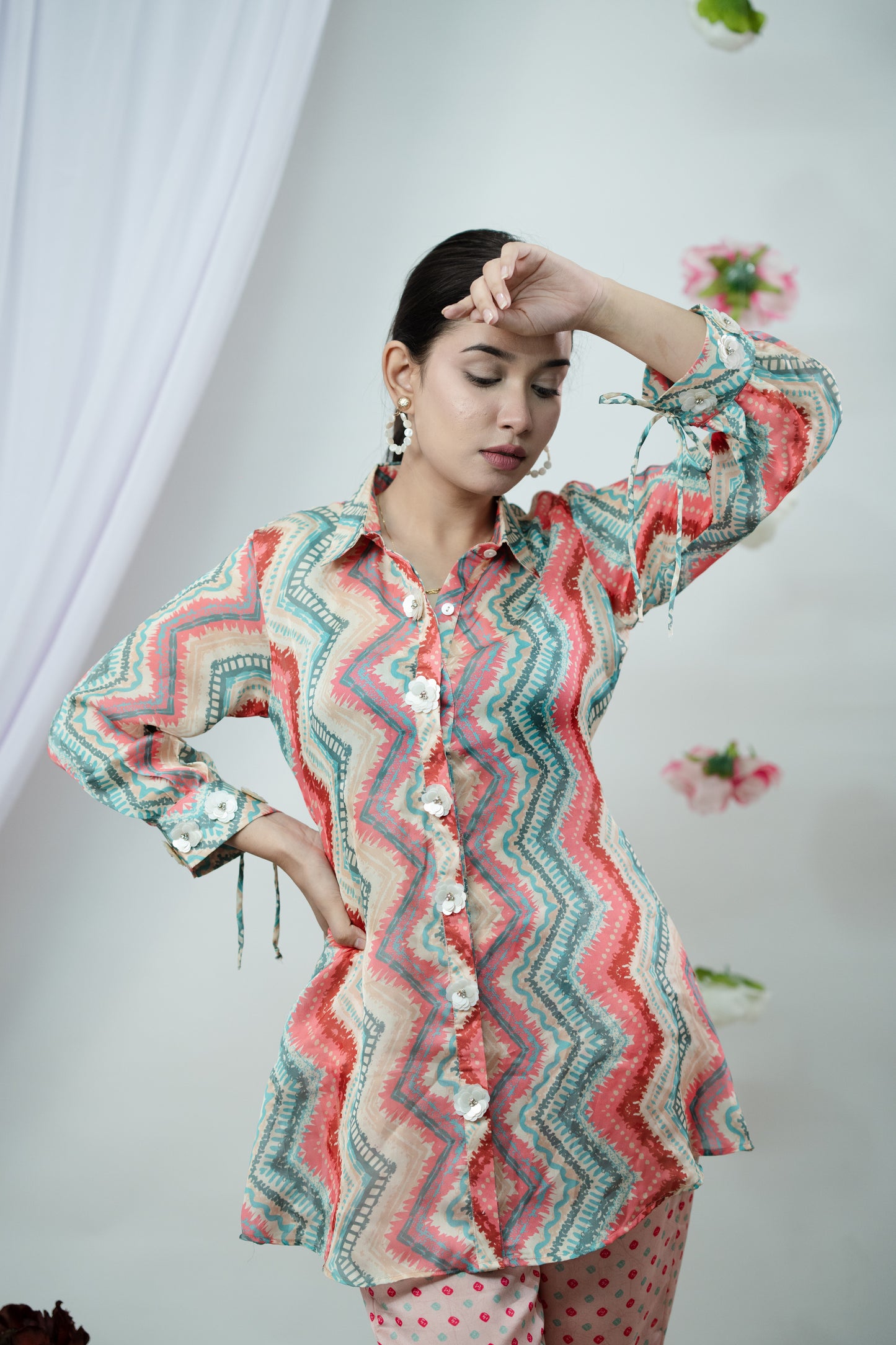 Cotton Candy Lehariya Bandhej Co-ord Set
