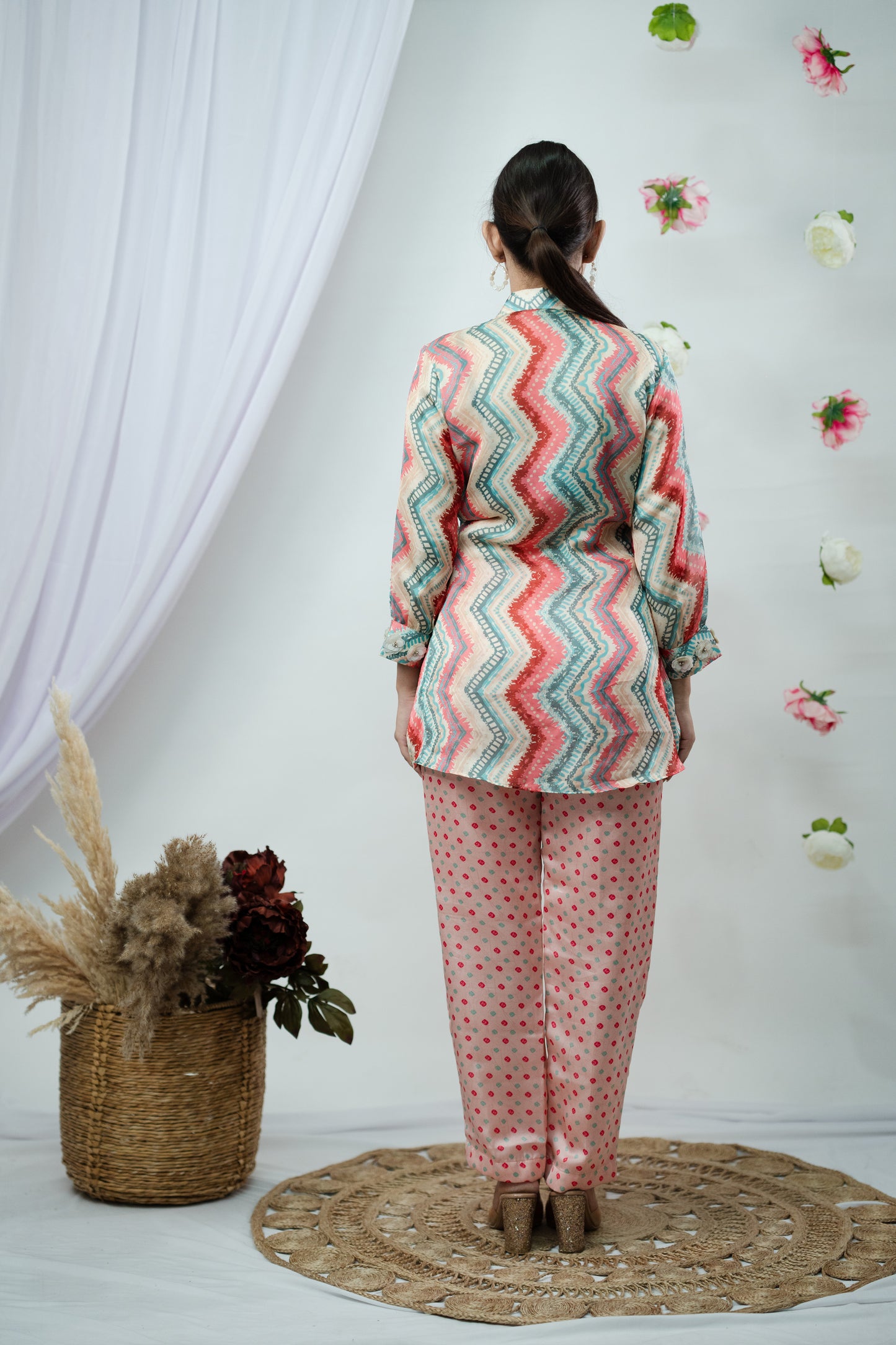 Cotton Candy Lehariya Bandhej Co-ord Set
