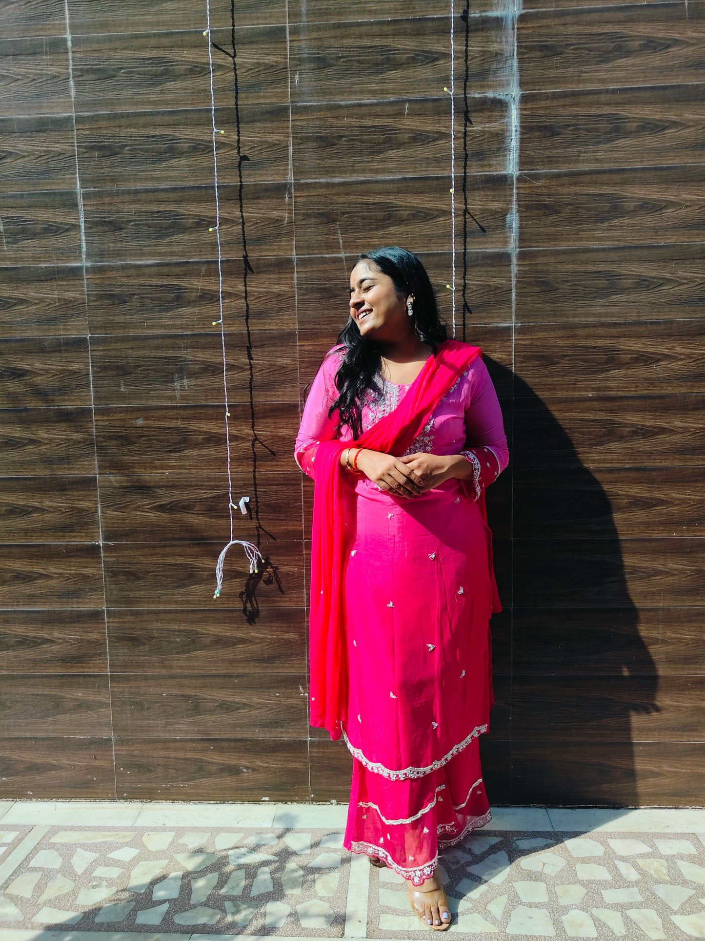 Fushia Pink Ombre Plazzao Suit Set
