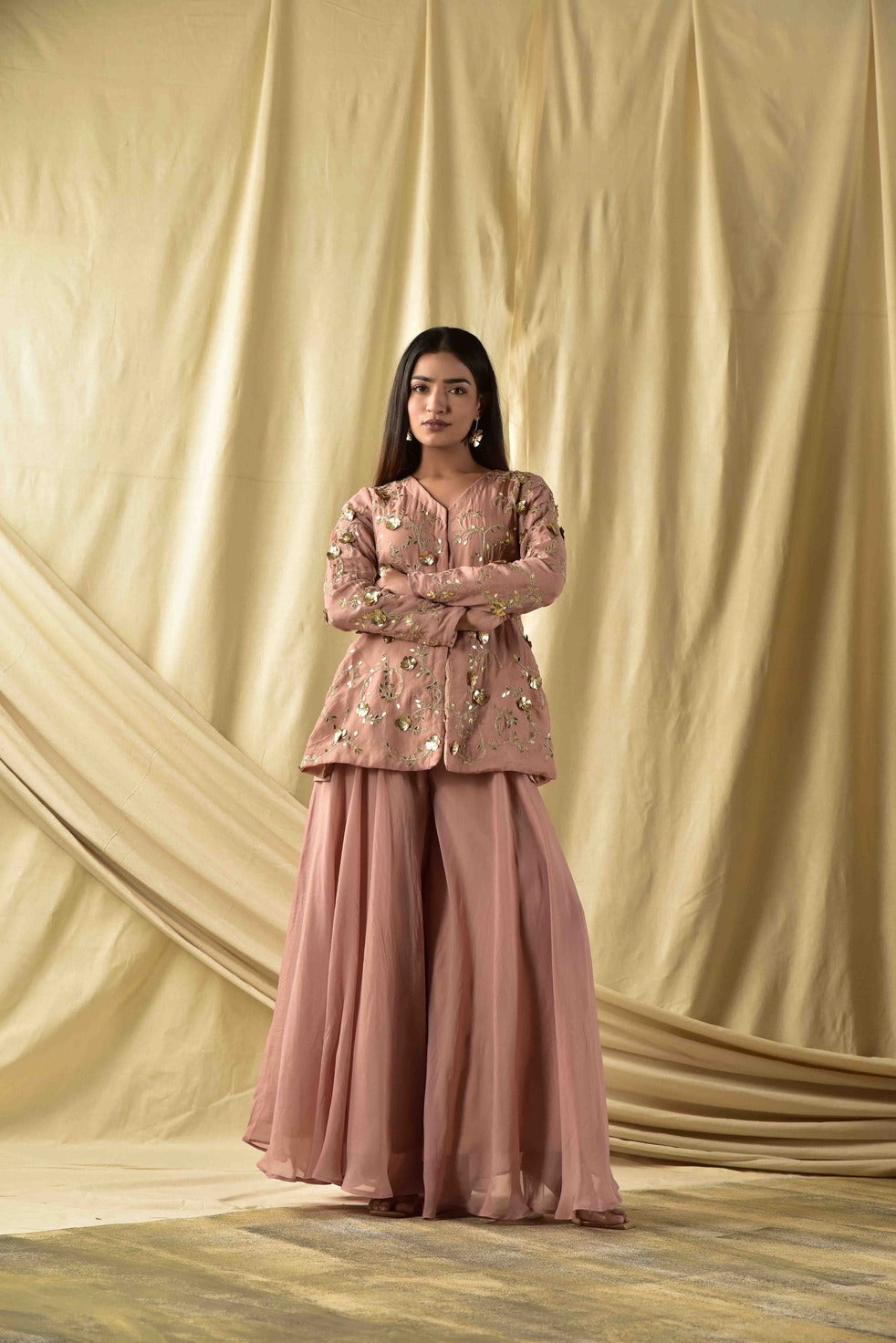Beige Baghicha Peplum Kurta and Plazzao Set