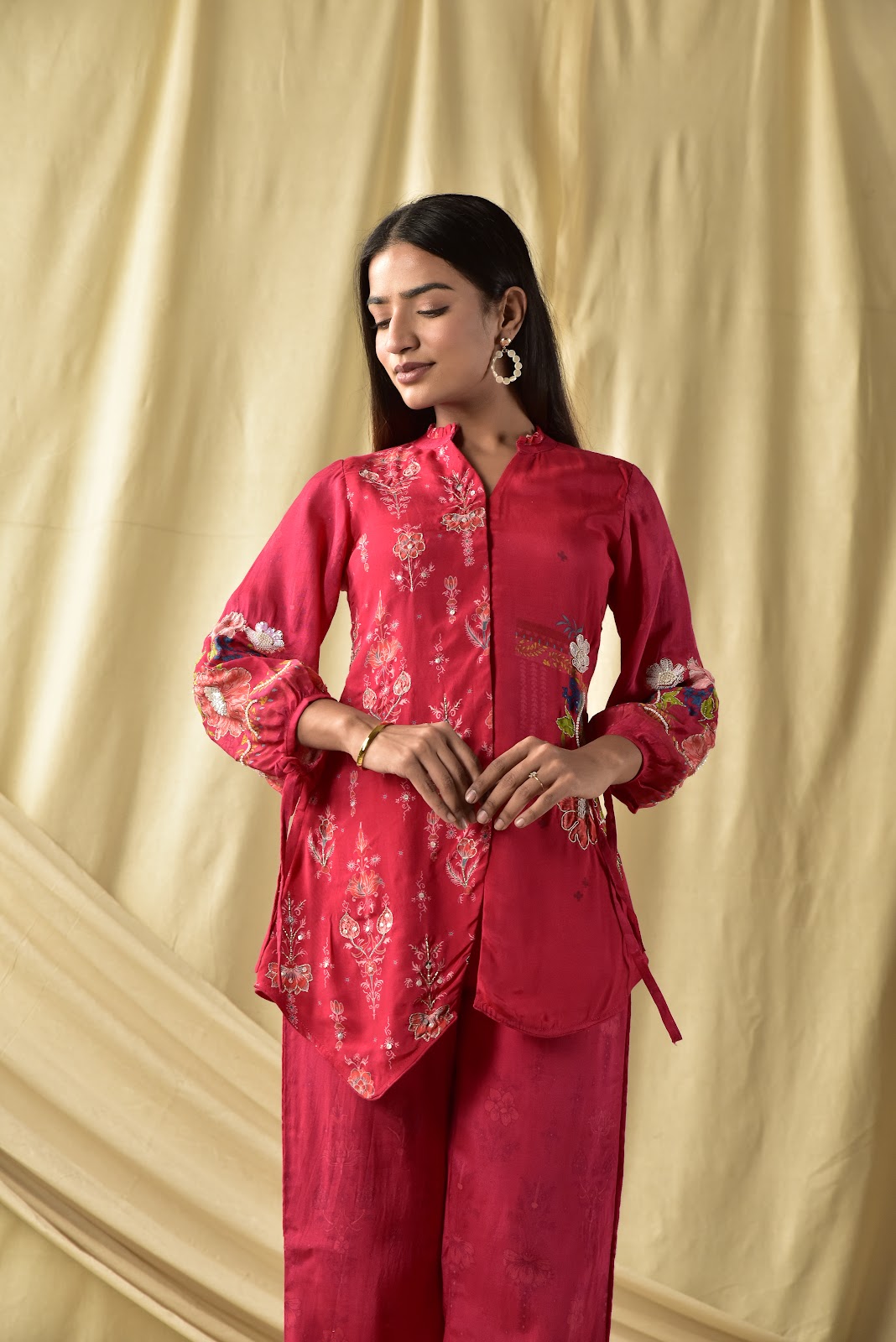 Cherry Red Floral  Jaal Co-ord Set