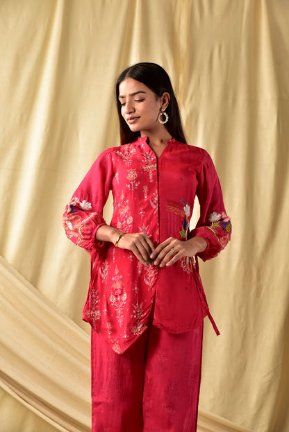 Cherry Red Floral  Jaal Co-ord Set