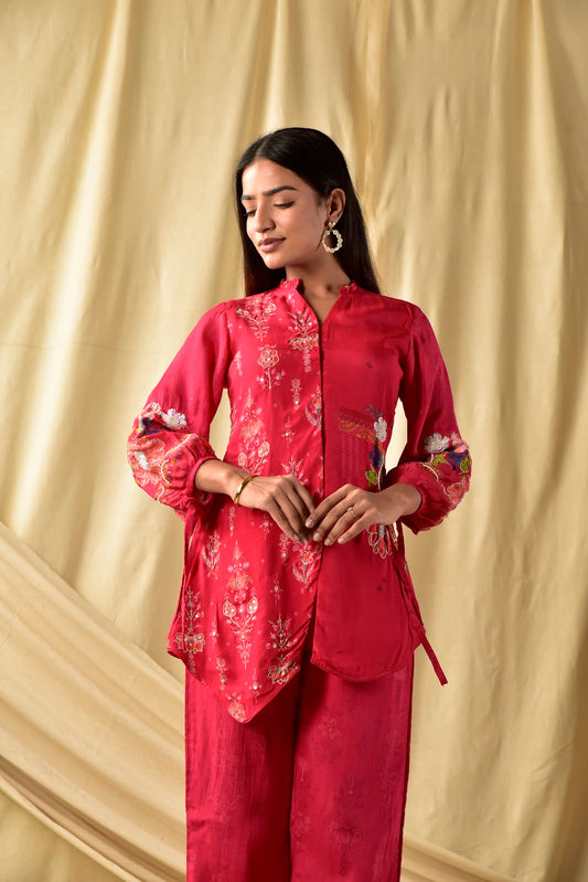 Cherry Red Floral  Jaal Co-ord Set