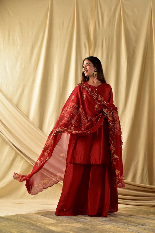Red Peplum and Plazzao Set