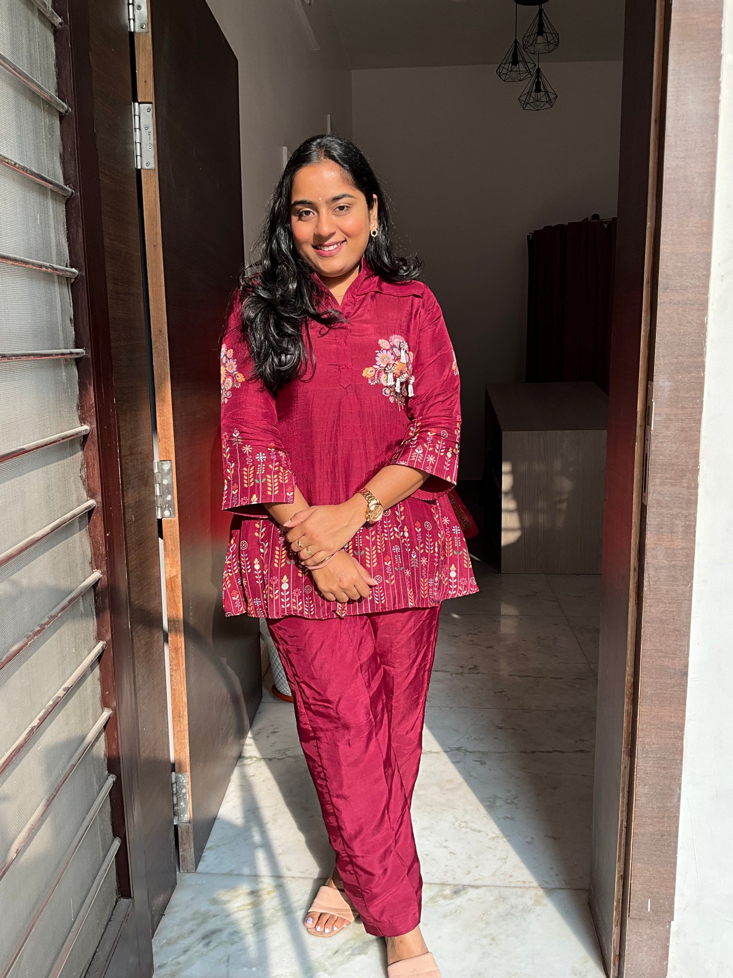 Maroon Baghicha Co-ord Set