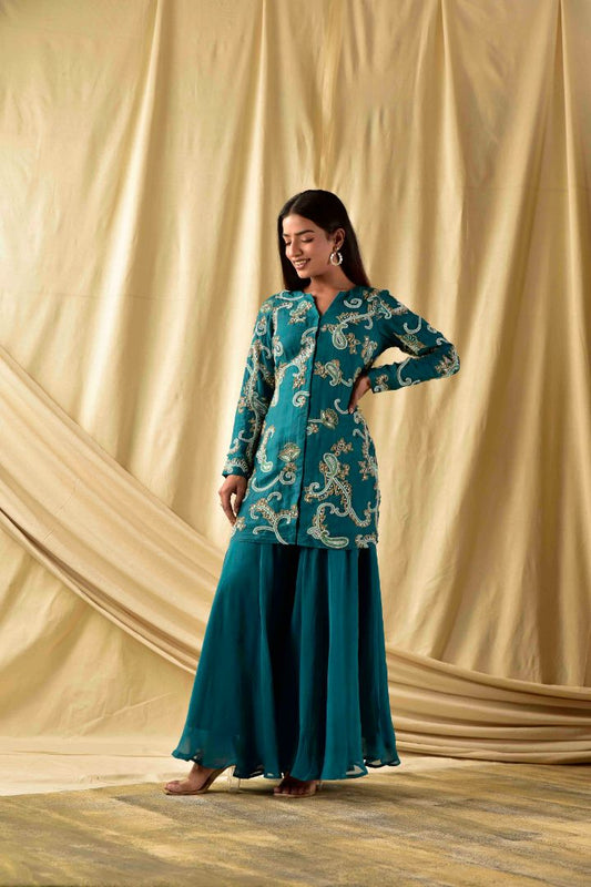 Rama Green  Peplum Kurta and Plazzao Set