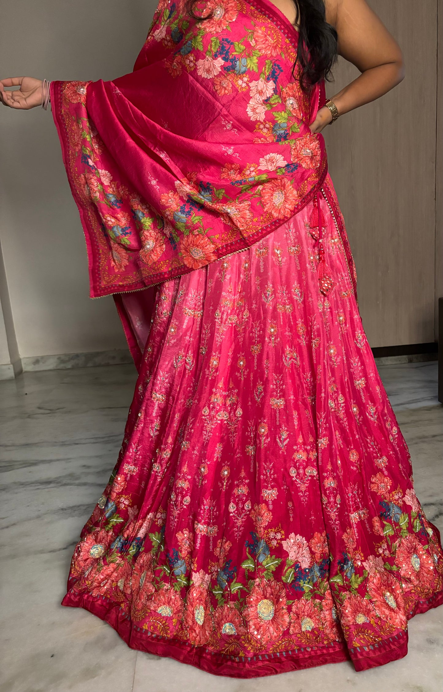 Ombre Pink Baghicha Lehenga Set