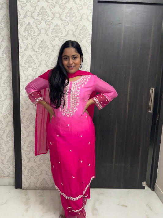 Fushia Pink Ombre Plazzao Suit Set