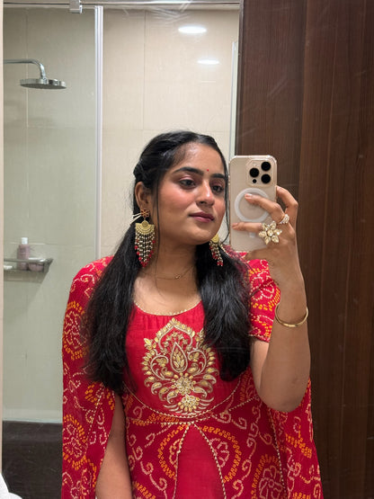 Red Bandhej Gown