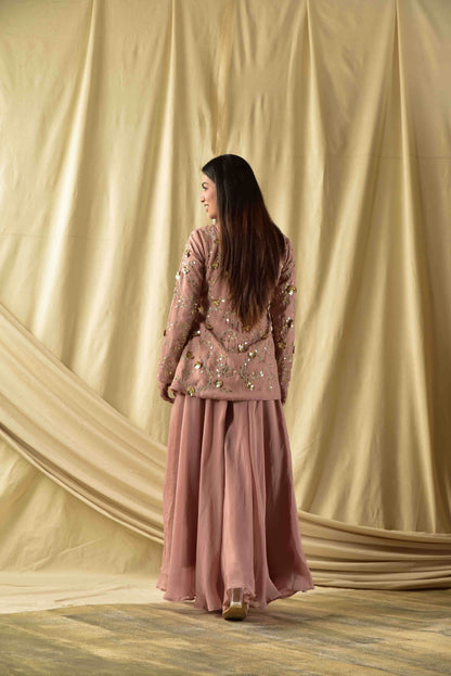 Beige Baghicha Peplum Kurta and Plazzao Set